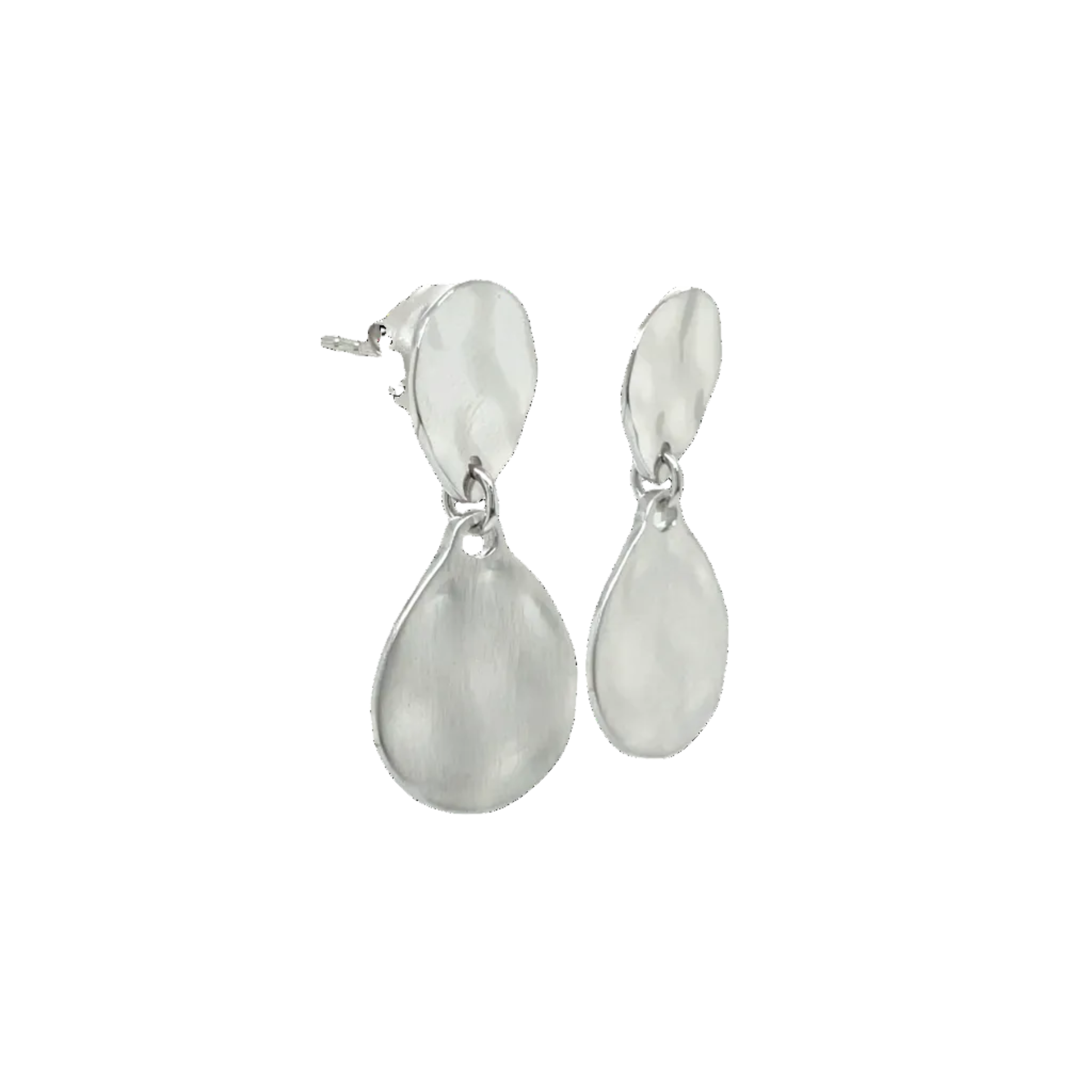 Sterling Silver Double Disc Brushed Drop Earrings