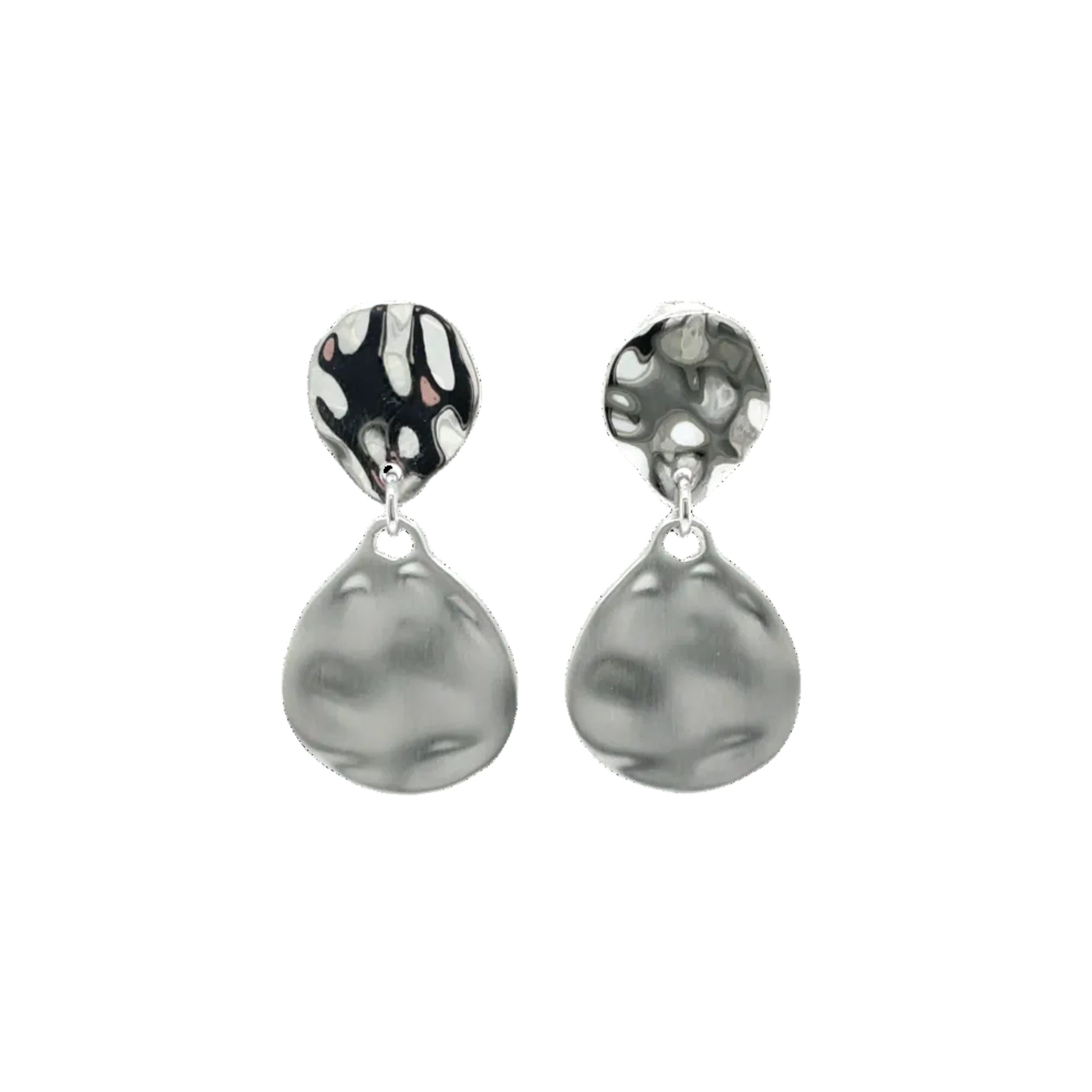 Sterling Silver Double Disc Brushed Drop Earrings