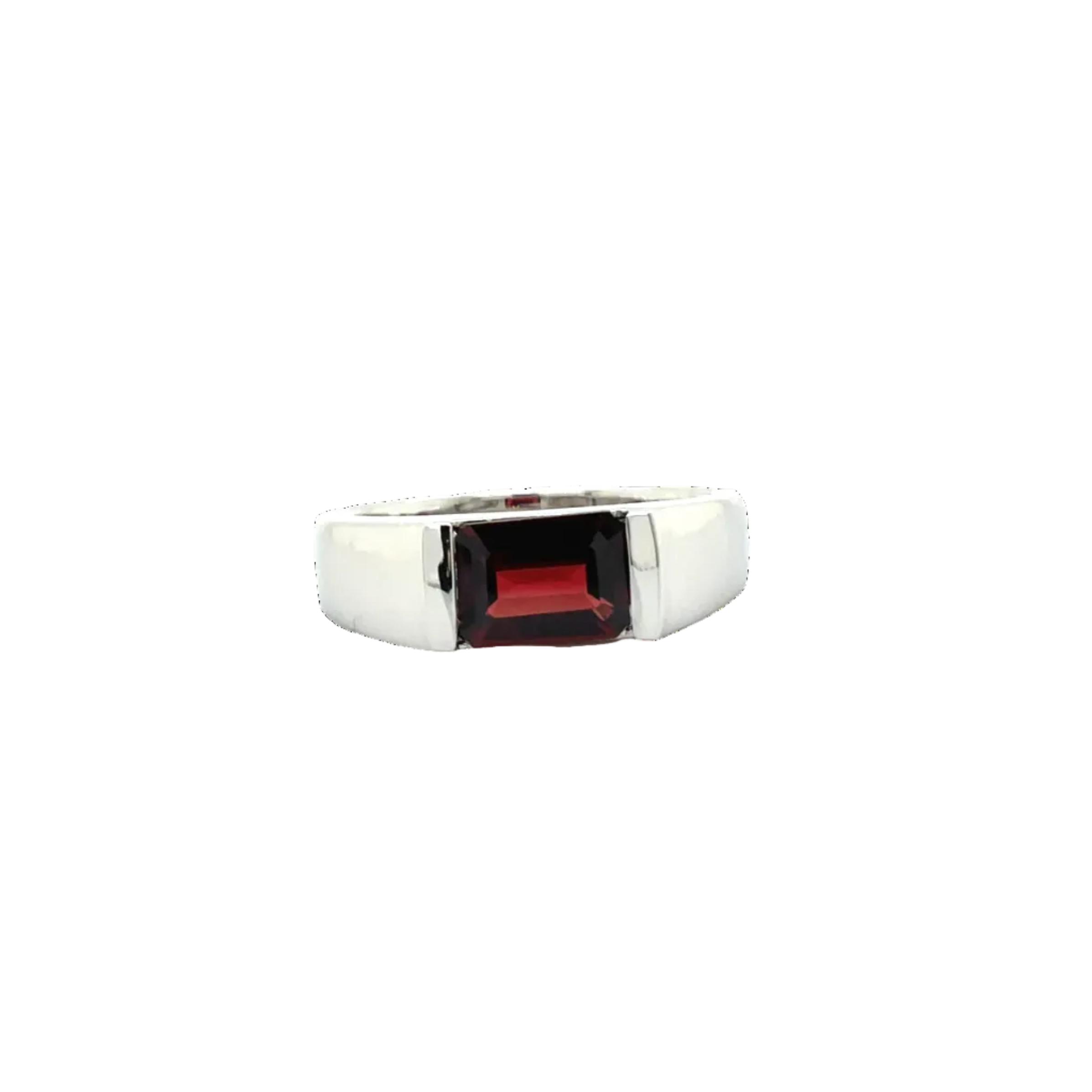 Sterling Silver Garnet Emerald Cut Dress Ring