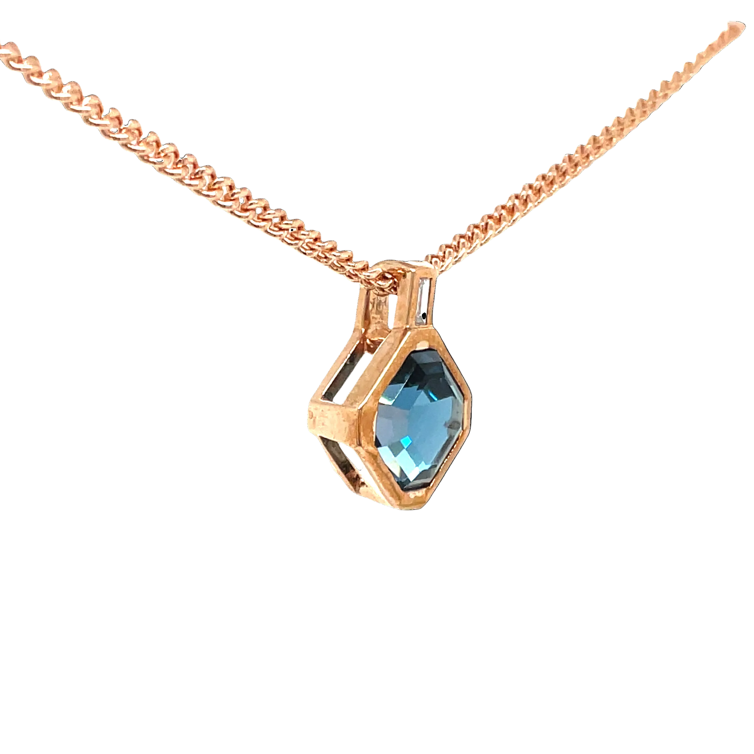 9ct Rose Gold London Blue Topaz and Natural Diamond Pendant