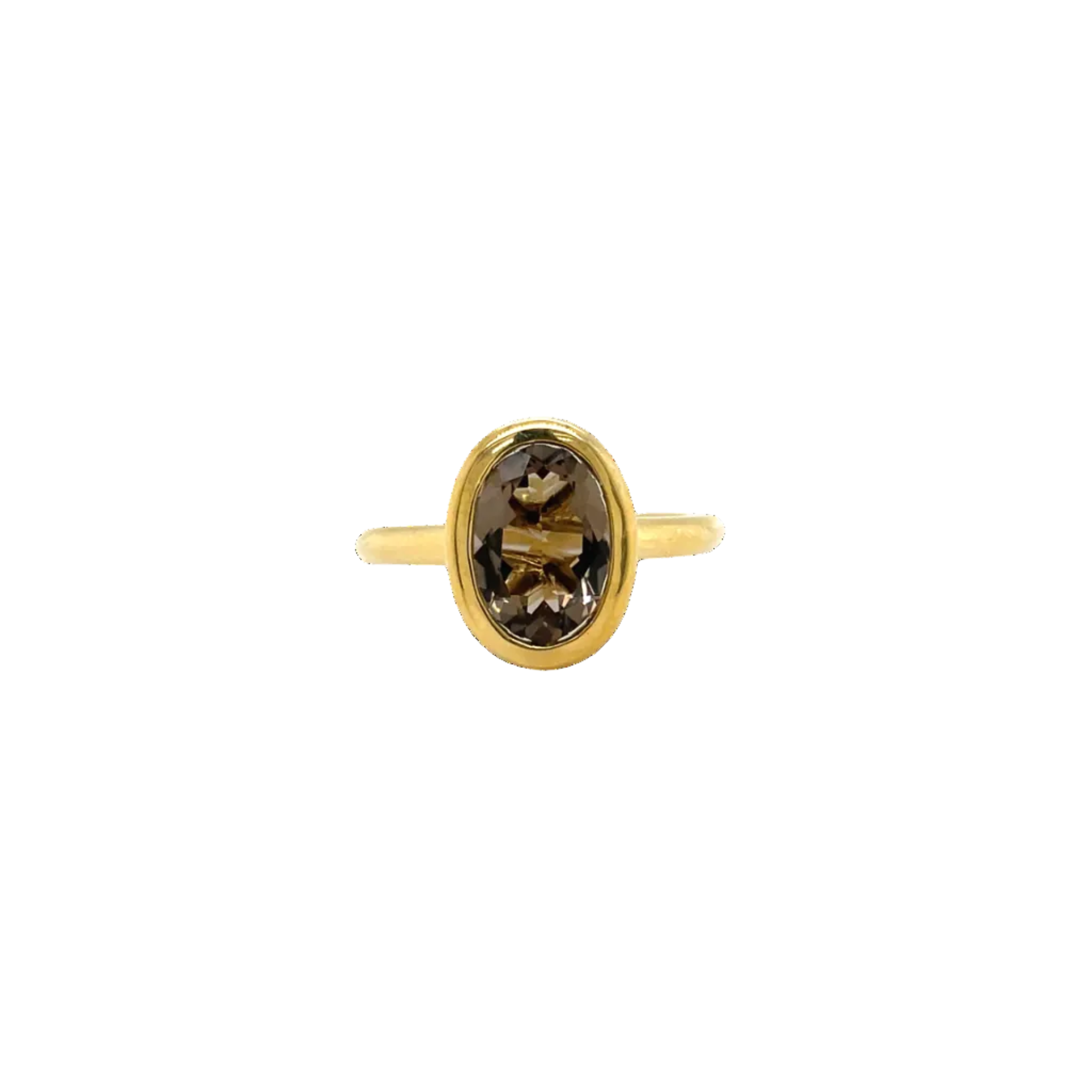 9ct Yellow Gold Oval Smokey Quartz Dress Ring
