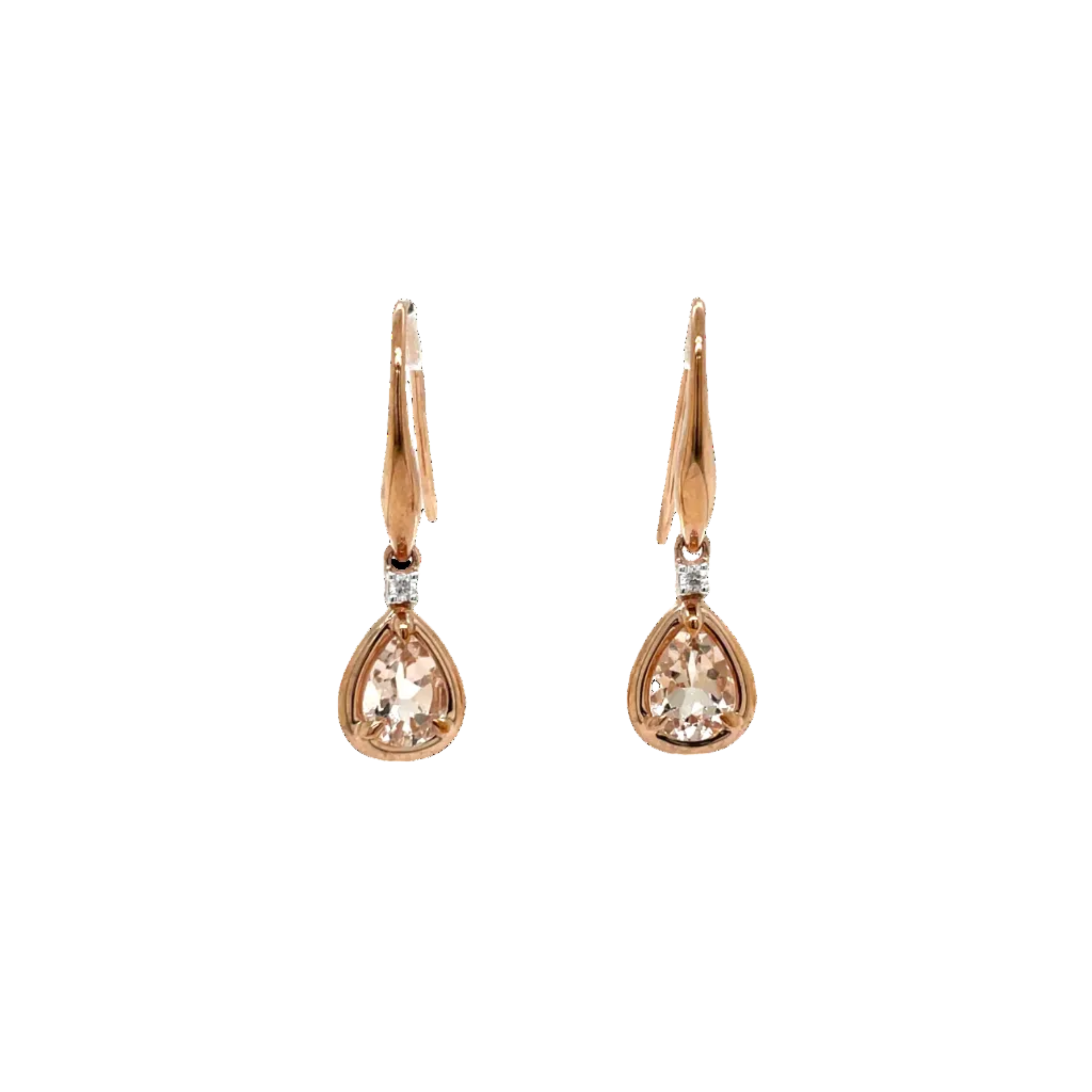 9ct Rose Gold Pear Morganite and Natural Diamond Earrings