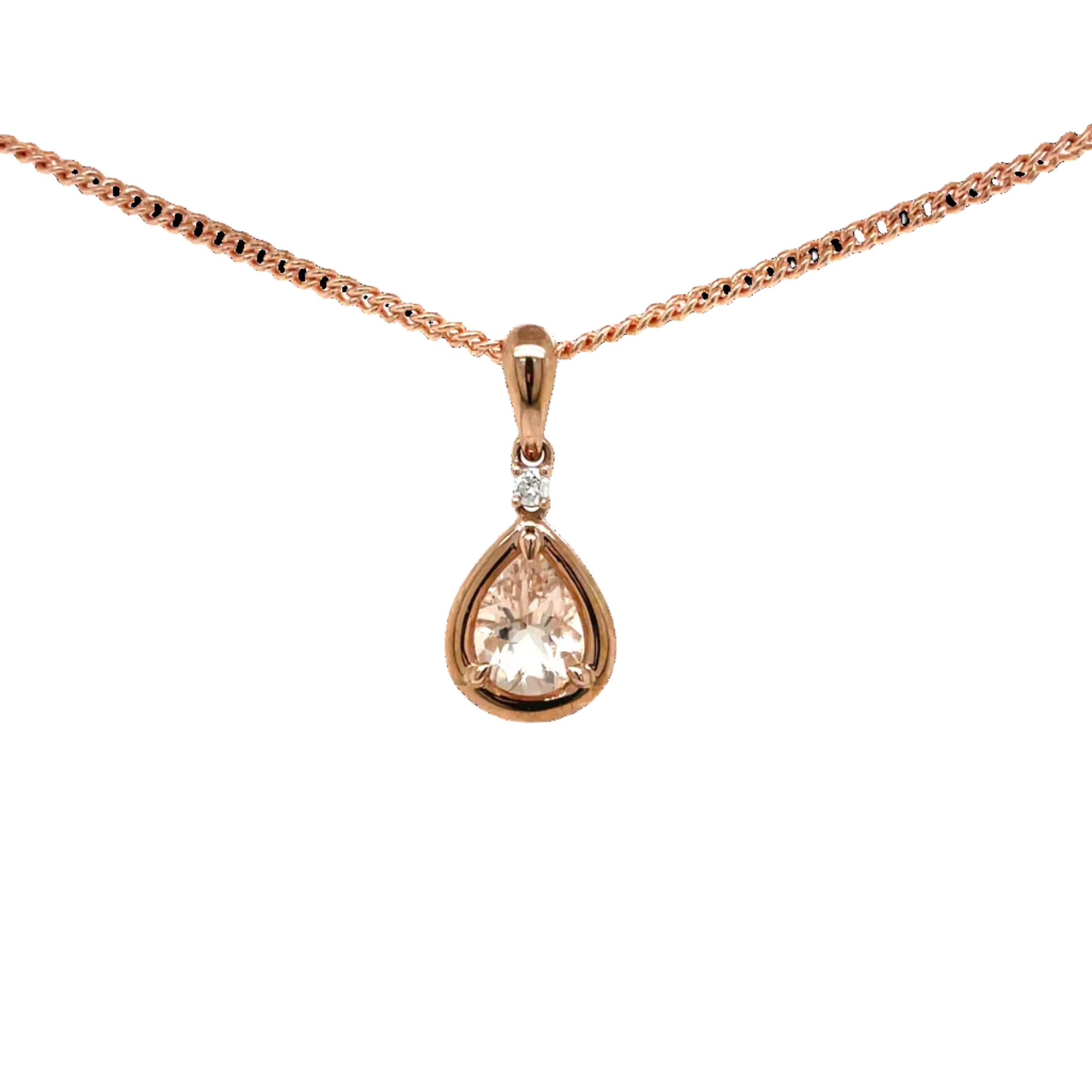 9ct Rose Gold Pear Morganite and Natural Diamond Pendant