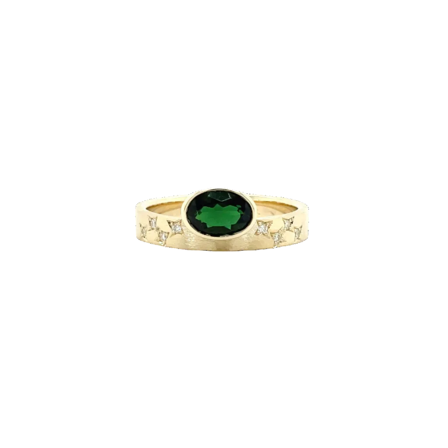 9ct Yellow Gold Green Tourmaline Brushed Finish Dress Ring