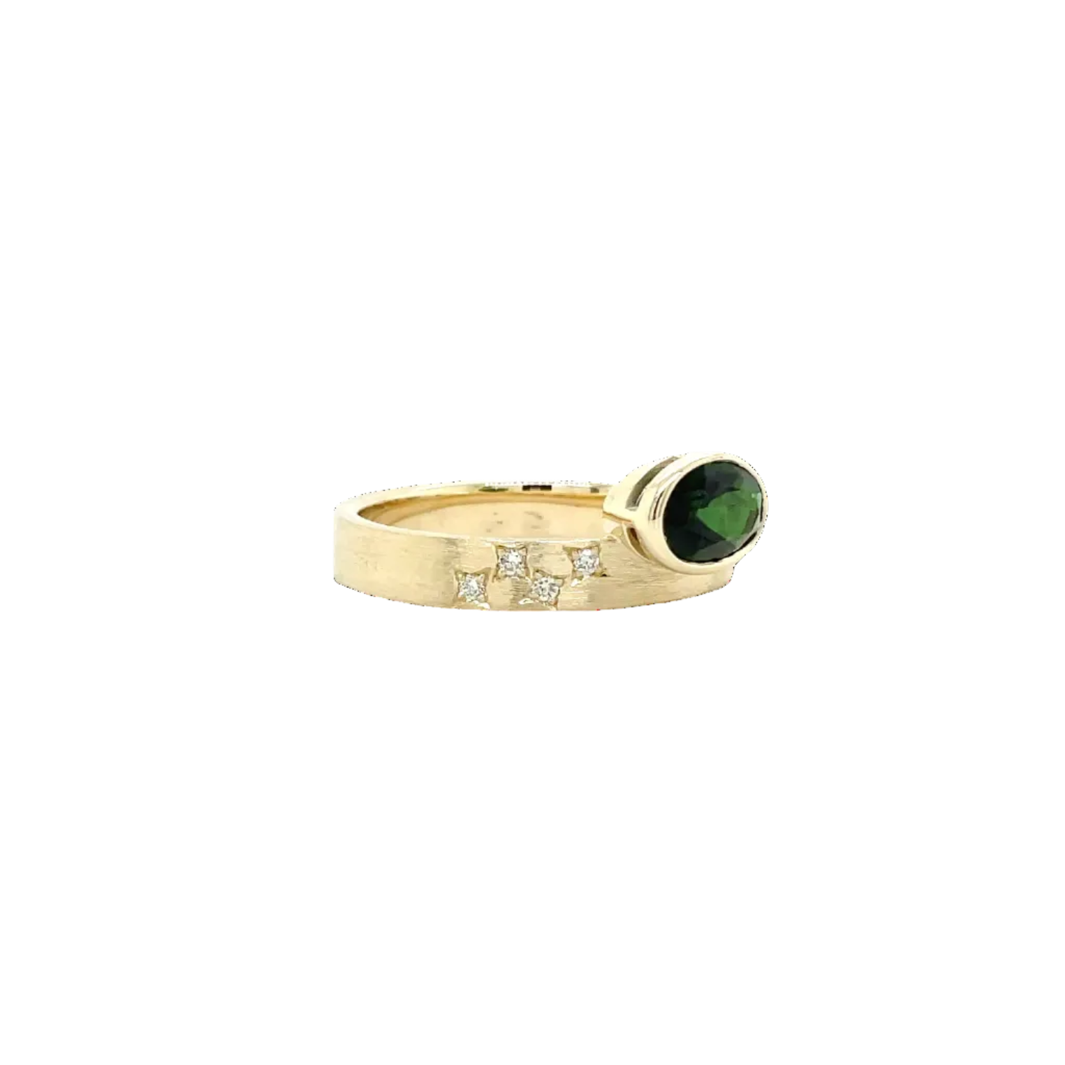 9ct Yellow Gold Green Tourmaline Brushed Finish Dress Ring