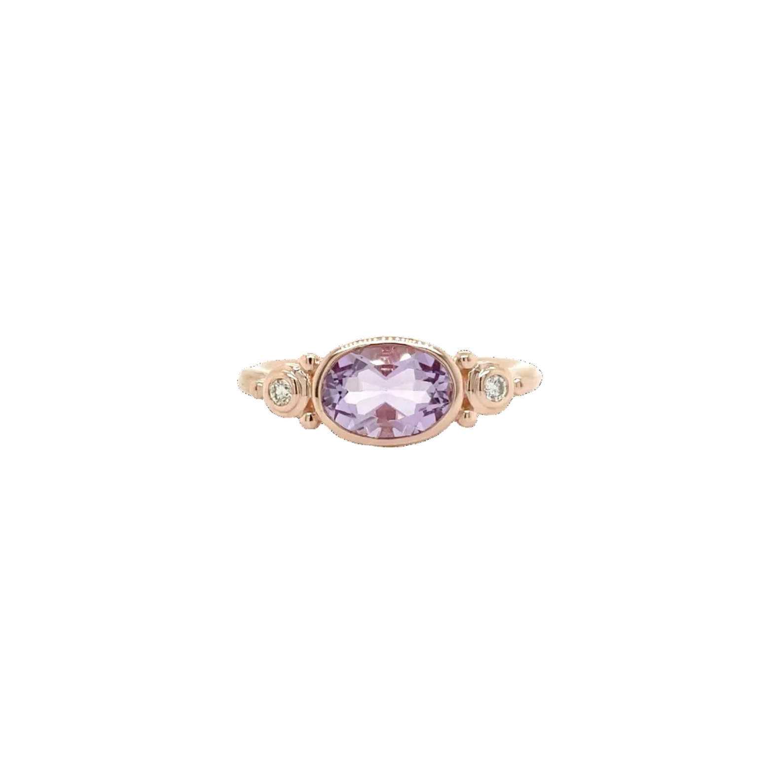 9ct Rose Gold Pink Amethyst and Natural Diamond Dress Ring