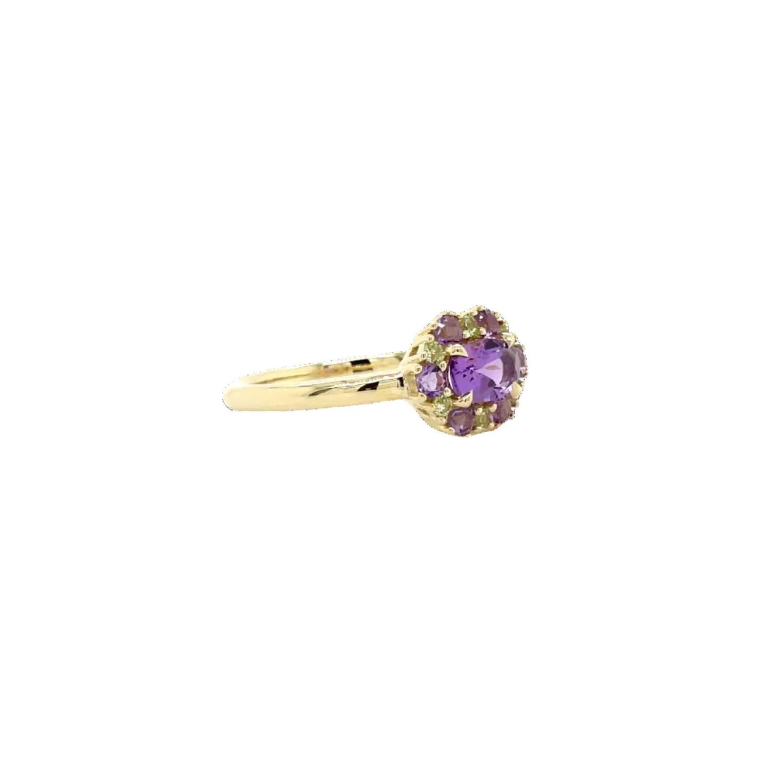 9ct Yellow Gold Amethyst and Peridot Cluster Dress Ring