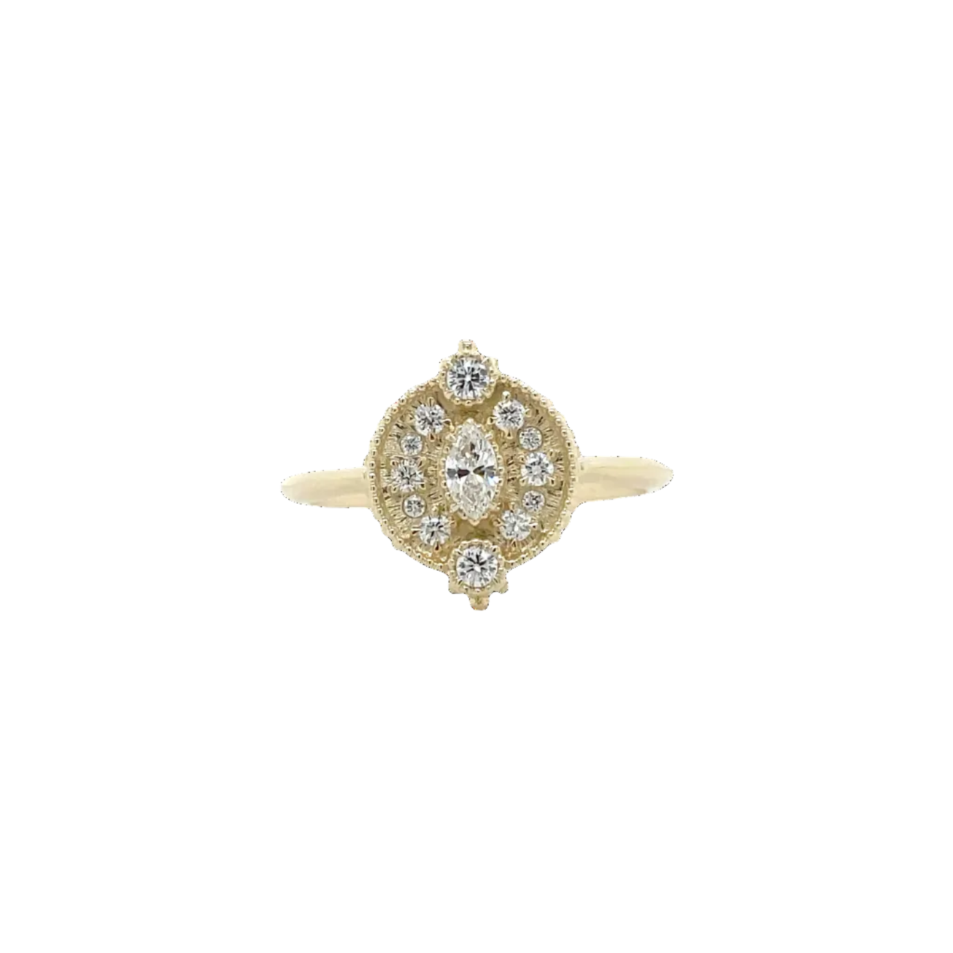 9ct Yellow Gold Lab Grown Diamond Art Deco Disc Ring