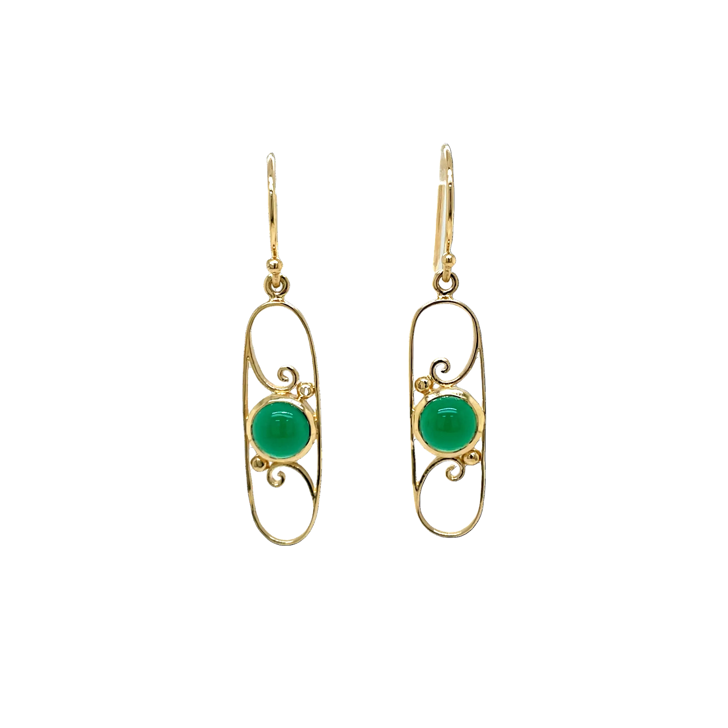 9ct Yellow Gold Art Deco Green Agate Earrings