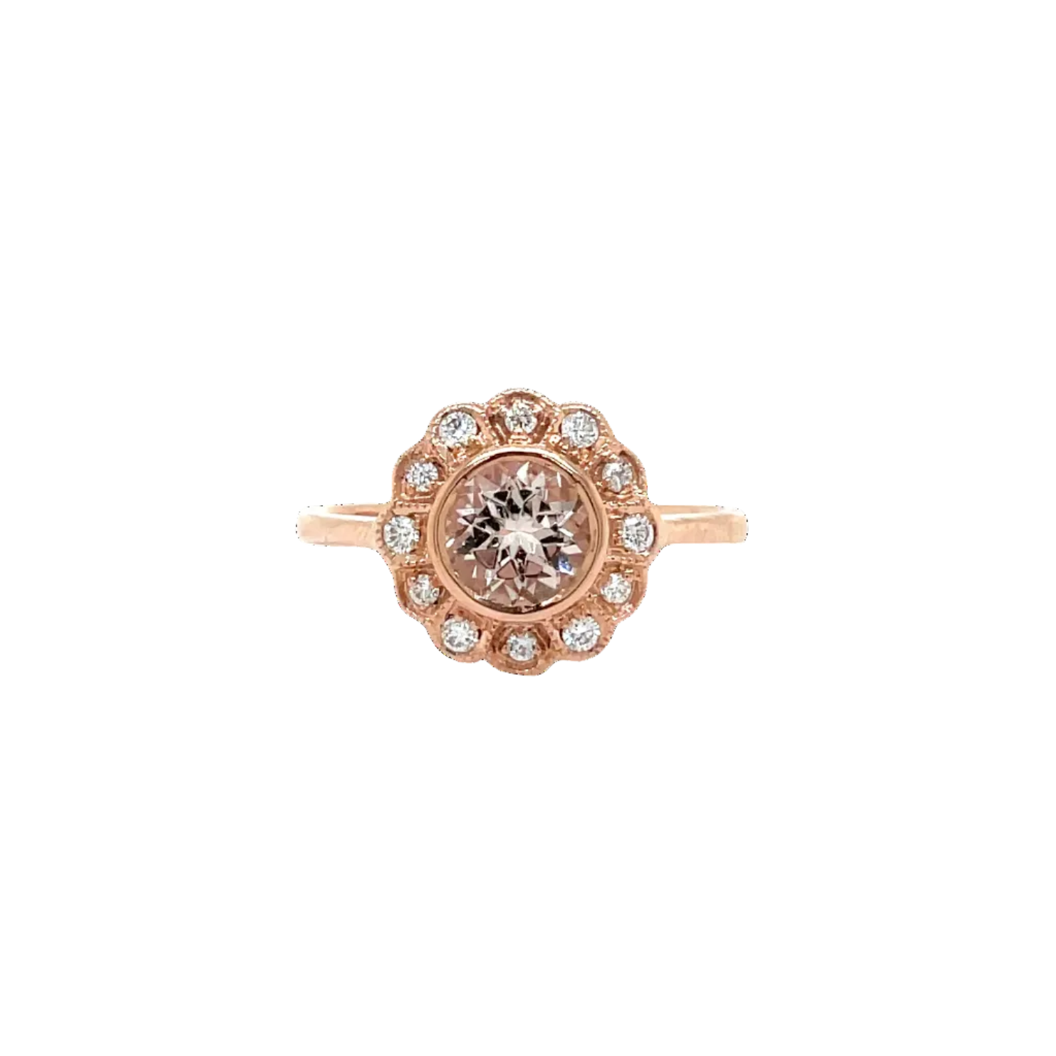 9ct Rose Gold Morganite and Natural Diamond Cluster Dress Ring