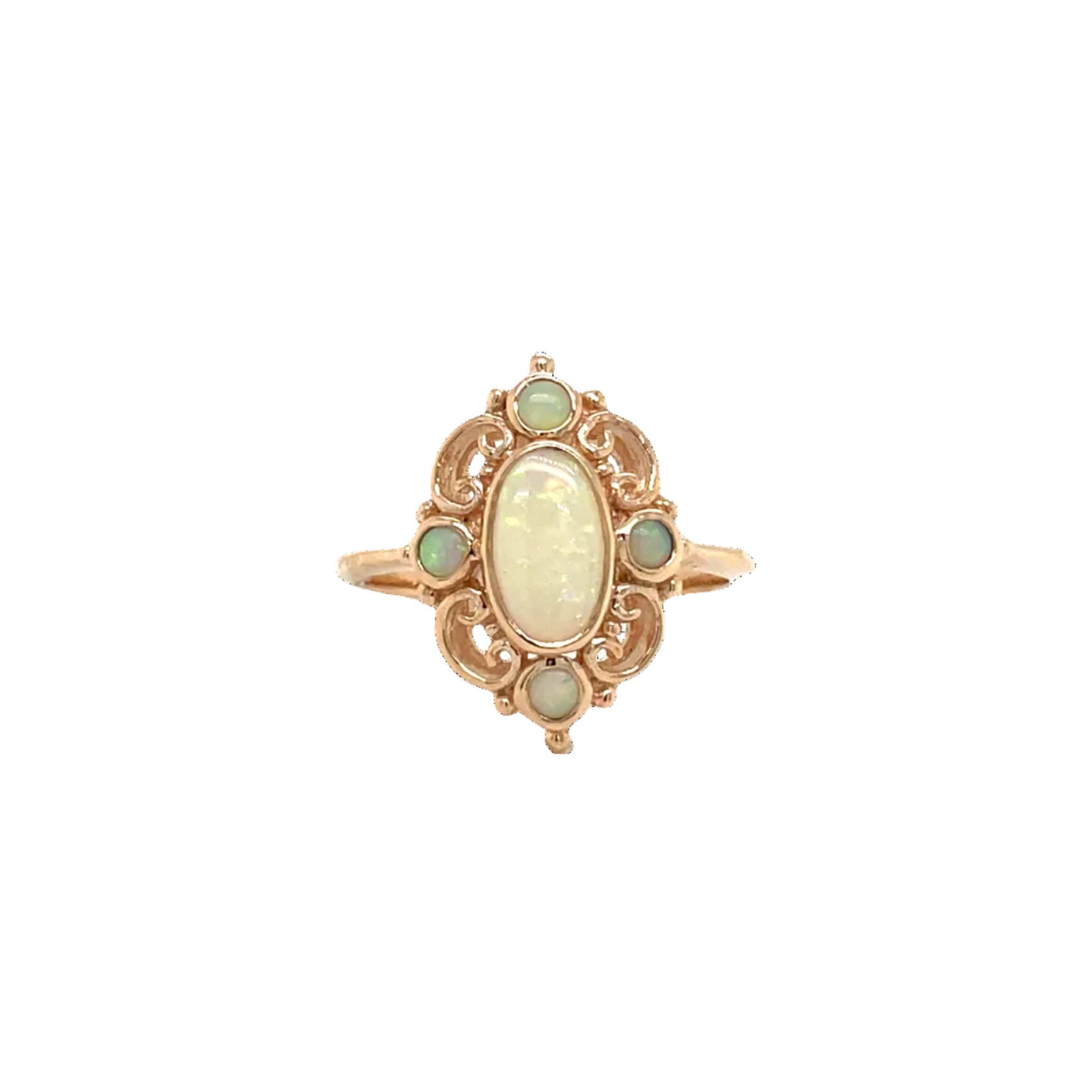 9ct Rose Gold Solid White Opal Art Deco Dress Ring