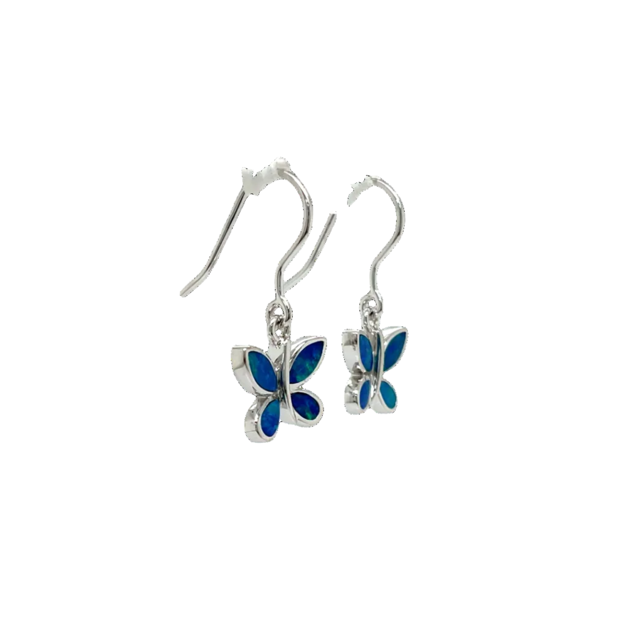 Sterling Silver Doublet Opal Butterfly Drop Earrings