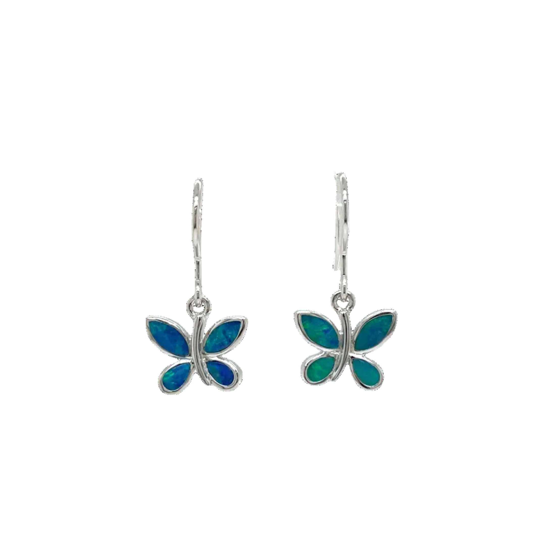 Sterling Silver Doublet Opal Butterfly Drop Earrings