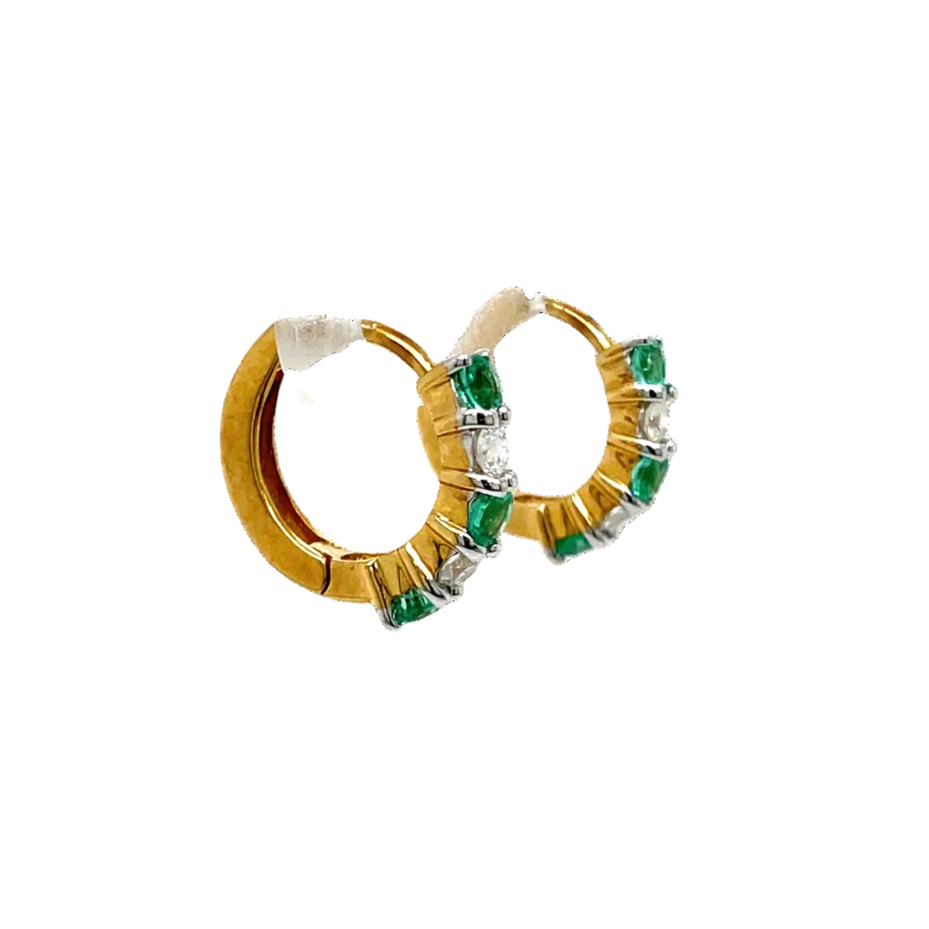 9ct Yellow Gold Natural Emerald and Diamond Huggies