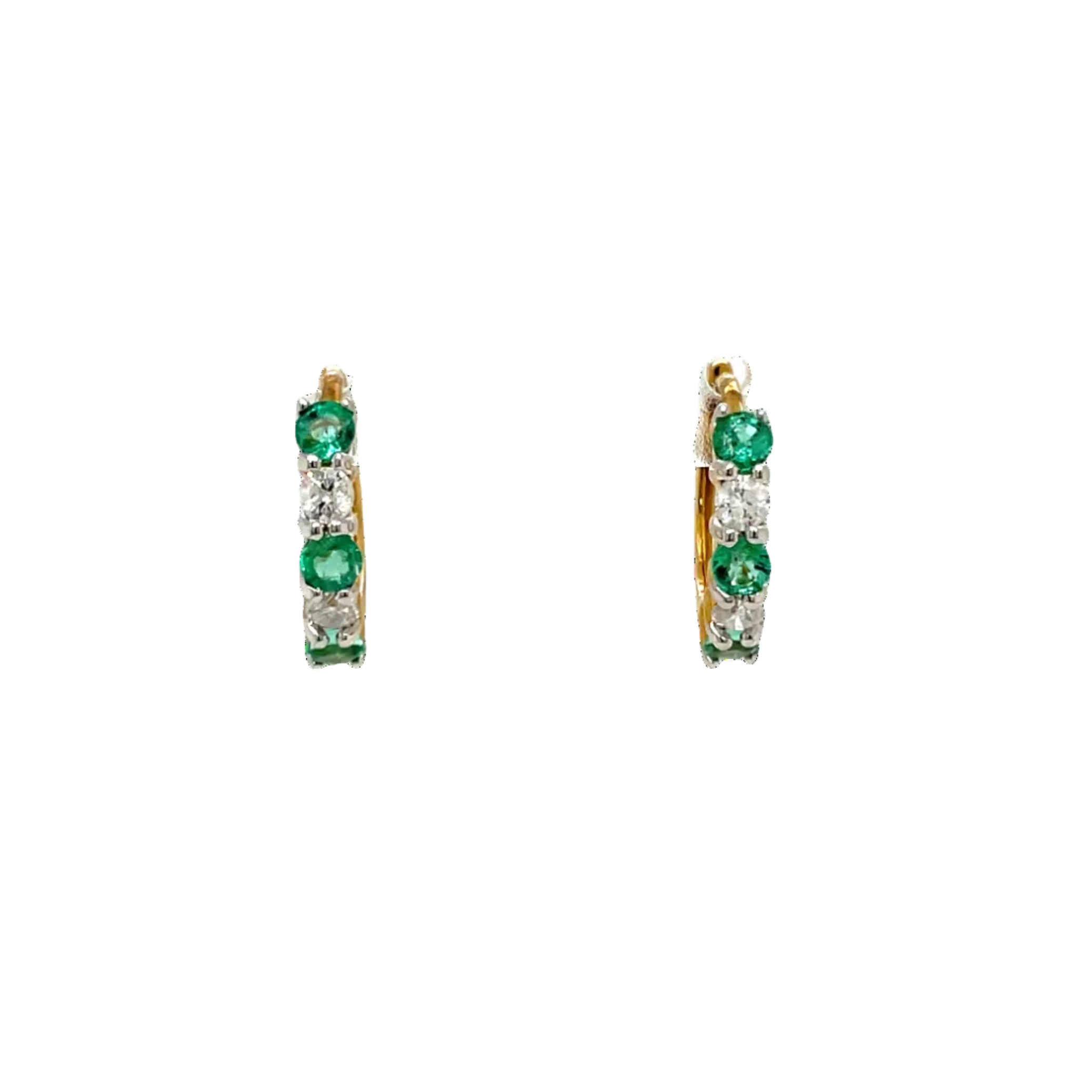 9ct Yellow Gold Natural Emerald and Diamond Huggies