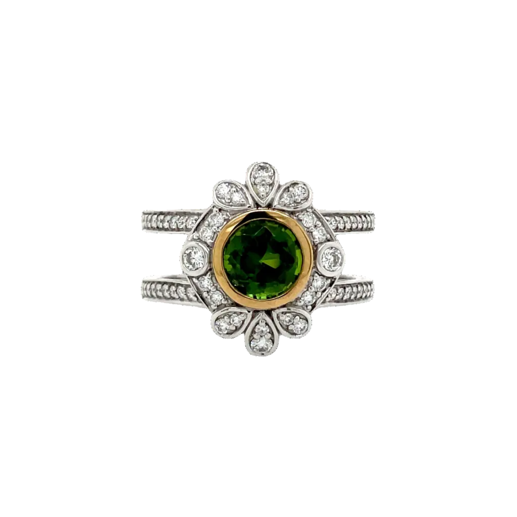 9ct White Gold Green Tourmaline and Diamond Art Deco Dress Ring