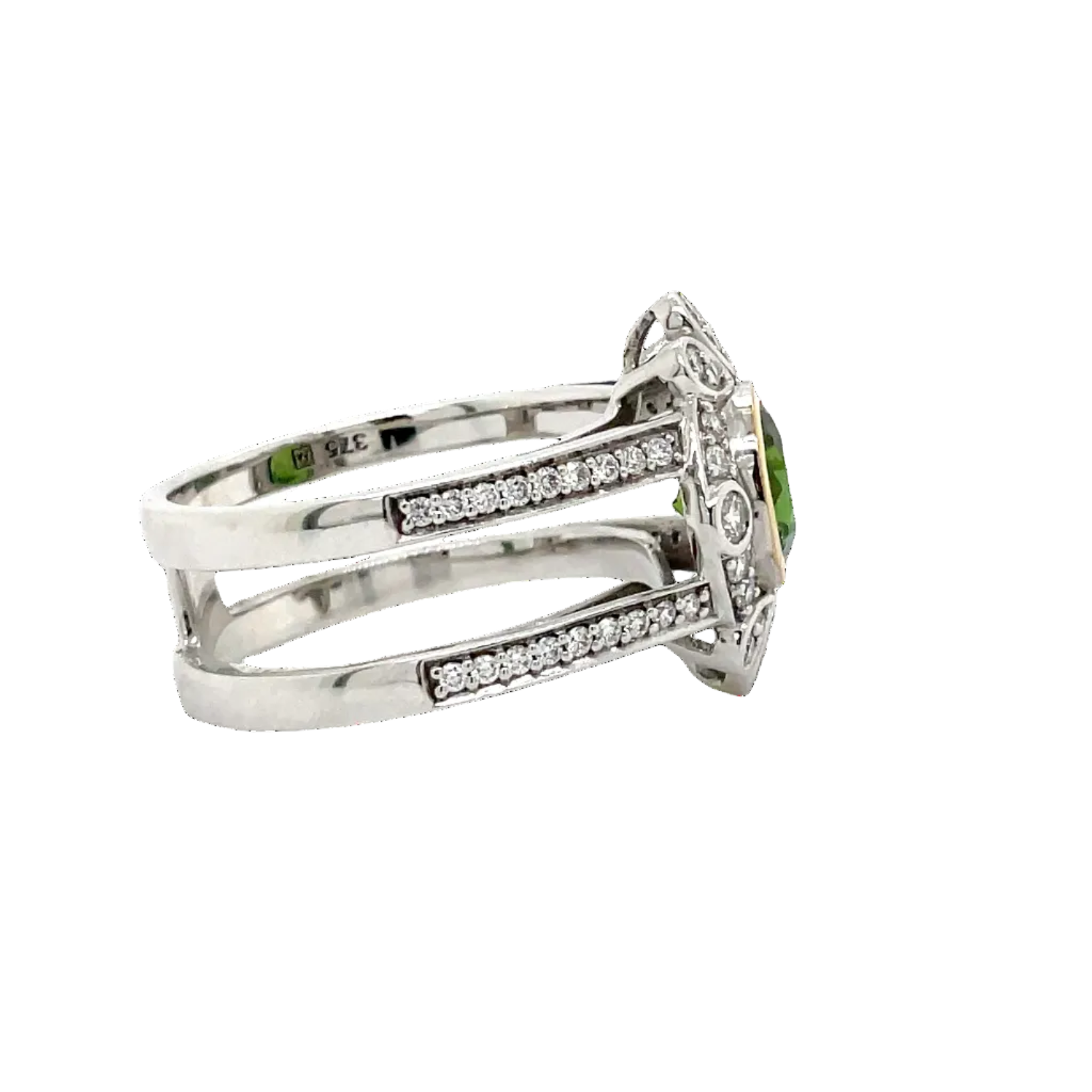 9ct White Gold Green Tourmaline and Diamond Art Deco Dress Ring
