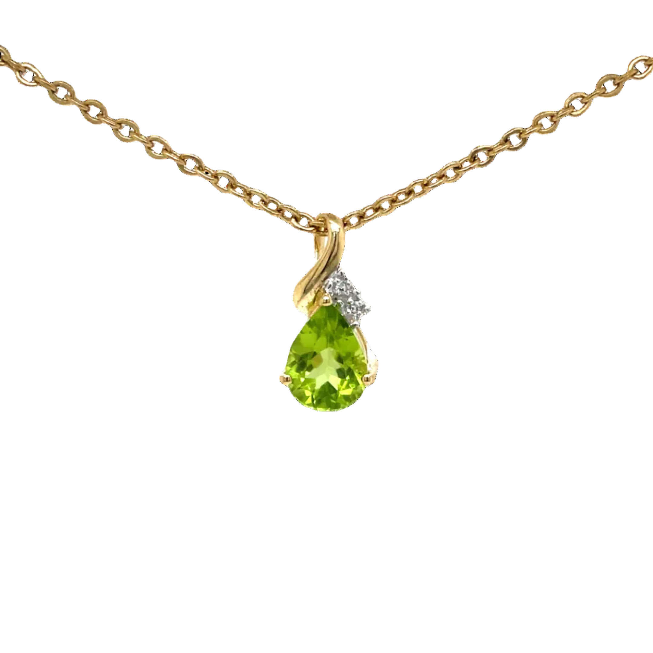 9ct Yellow Gold Pear Peridot and Natural Diamond Pendant