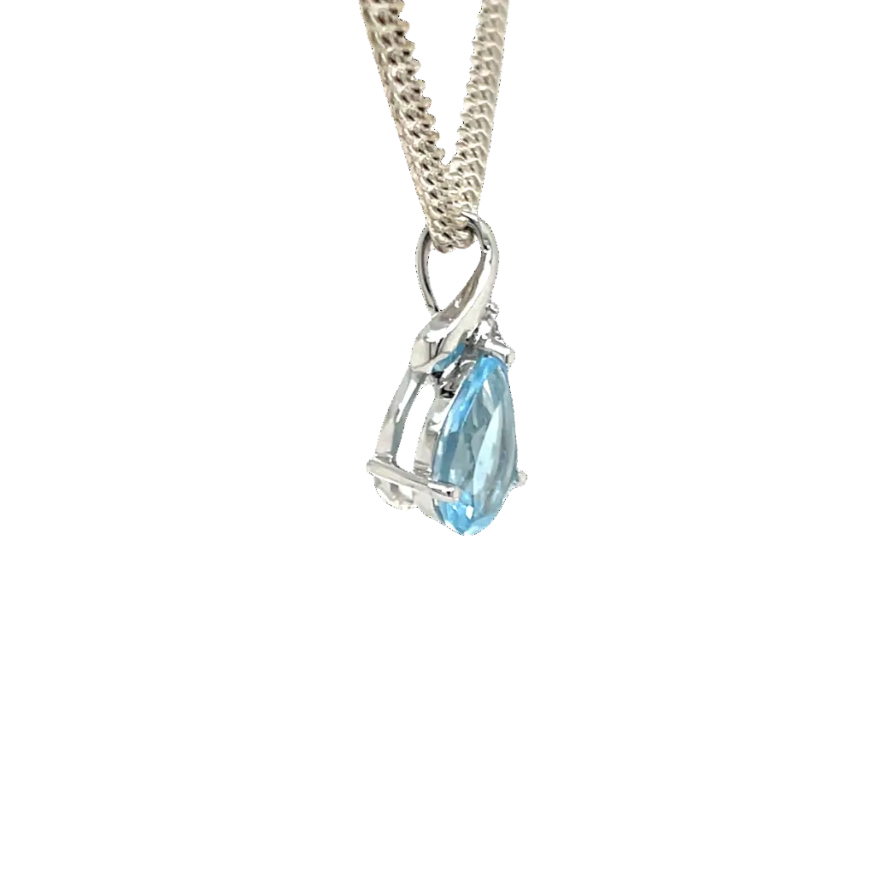 9ct White Gold Pear Blue Topaz and Natural Diamond Pendant