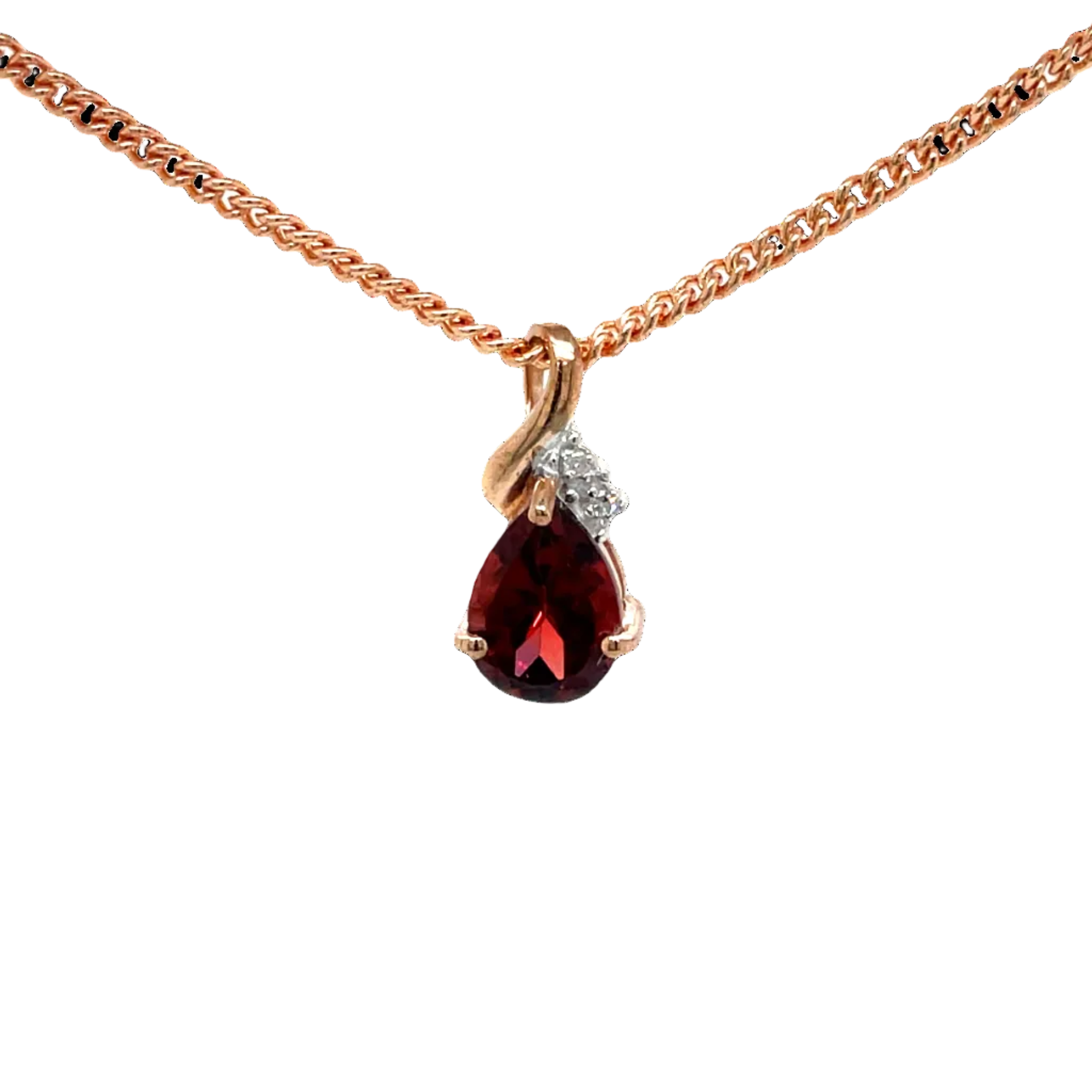 9ct Rose Gold Pear Garnet and Natural Diamond Pendant