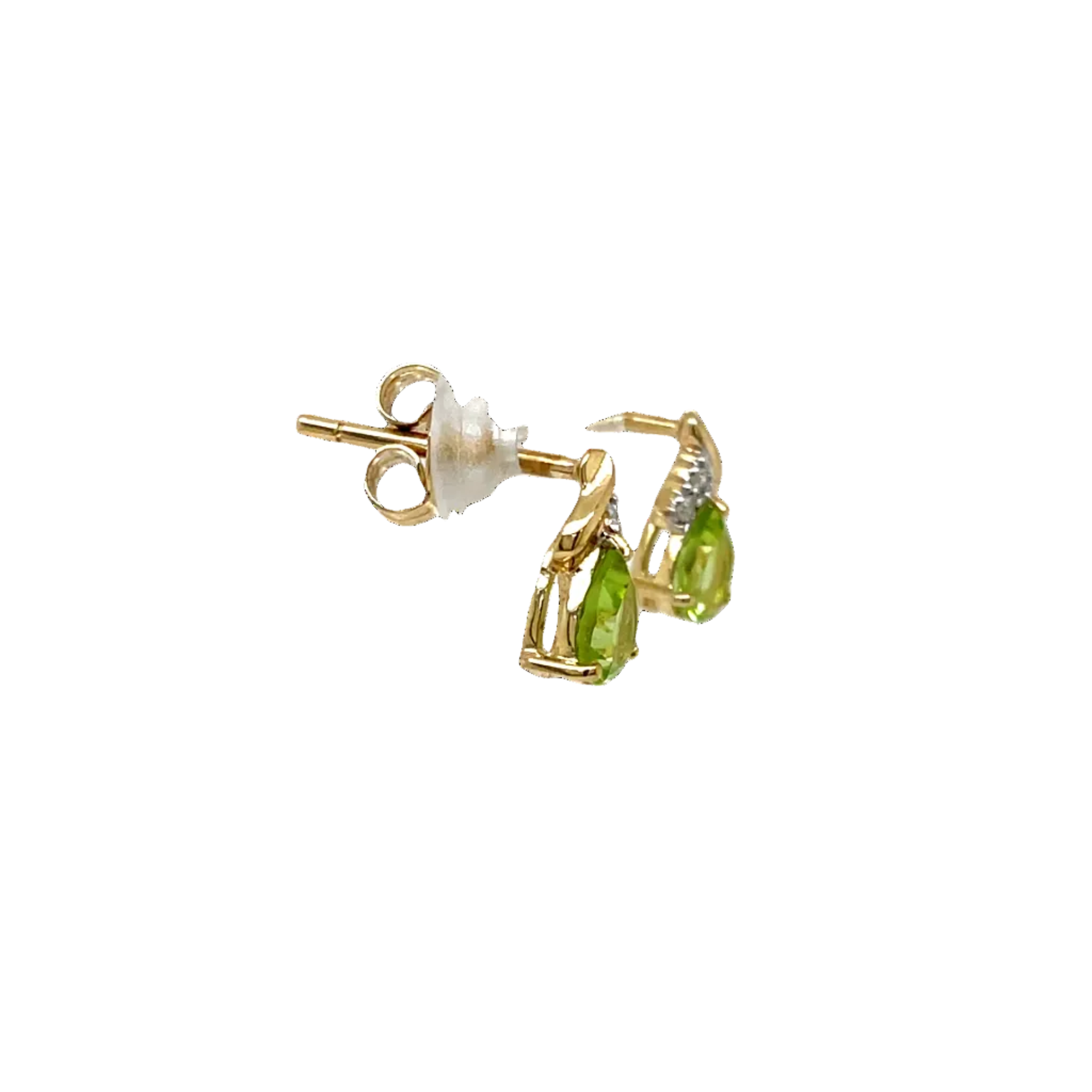 9ct Yellow Gold Pear Peridot and Natural Diamond Stud Earrings