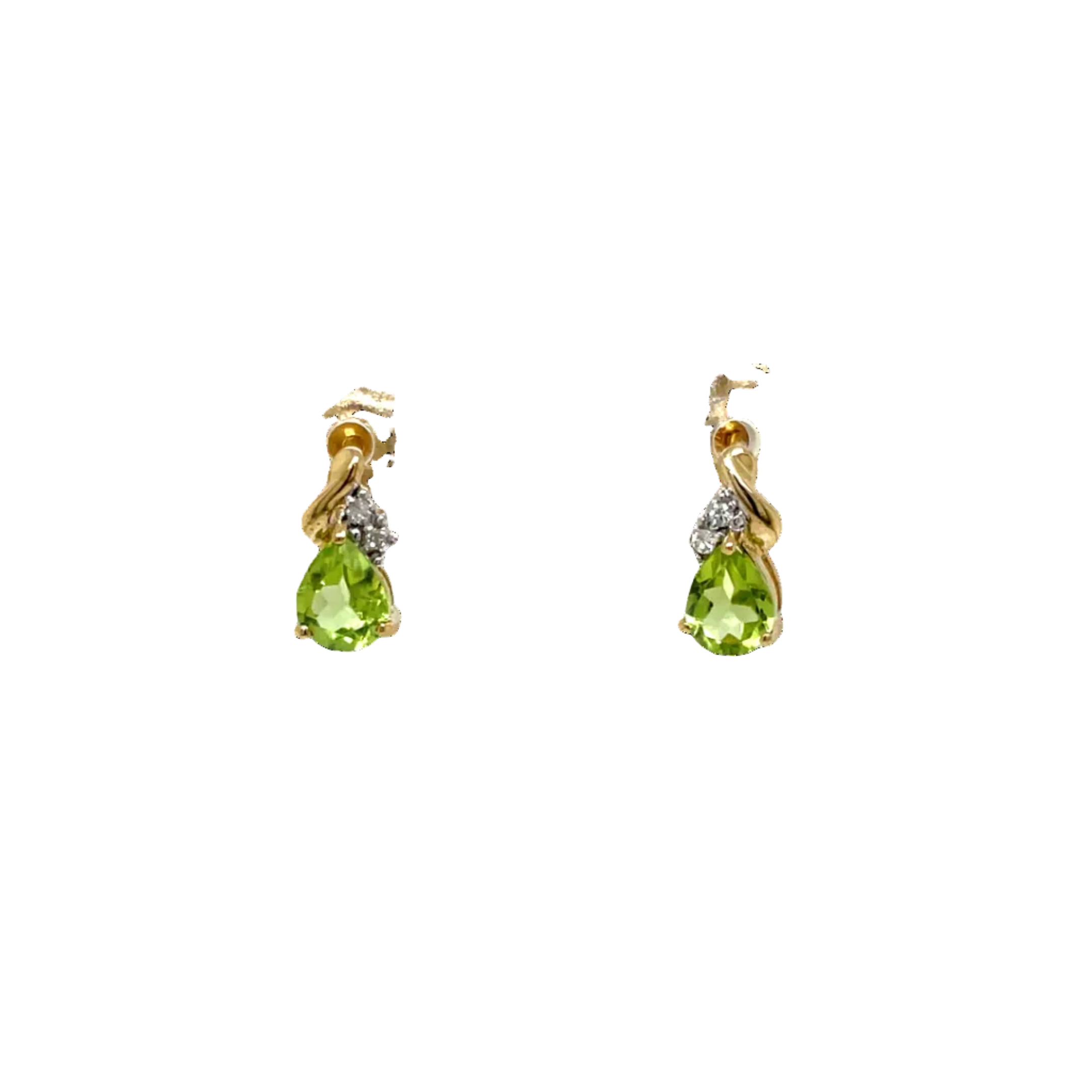 9ct Yellow Gold Pear Peridot and Natural Diamond Stud Earrings