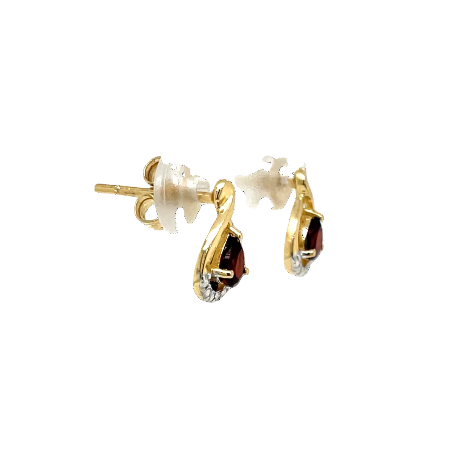 9ct Yellow Gold Pear Garnet and Natural Diamond Stud Earrings