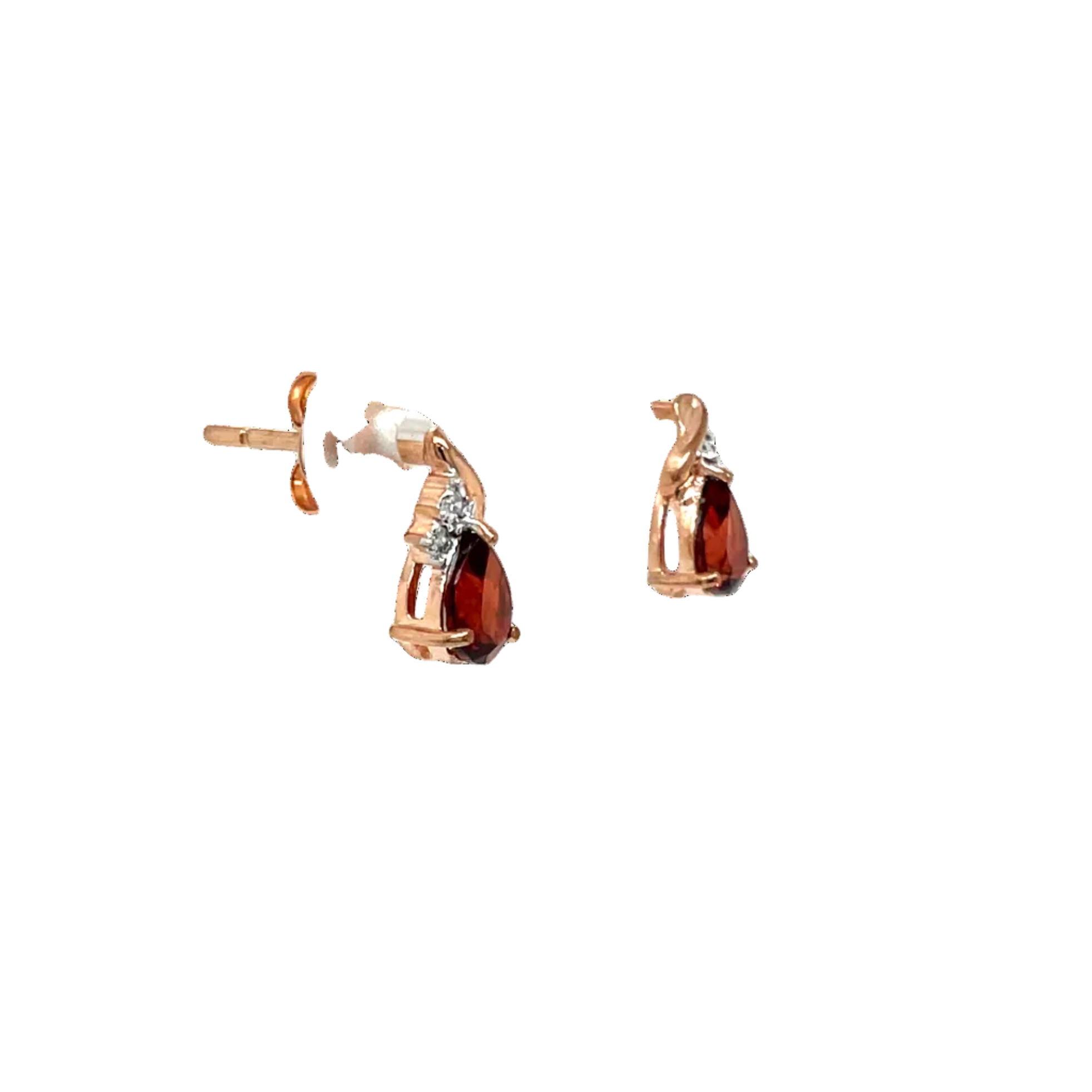 9ct Rose Gold Pear Garnet and Natural Diamond Stud Earrings