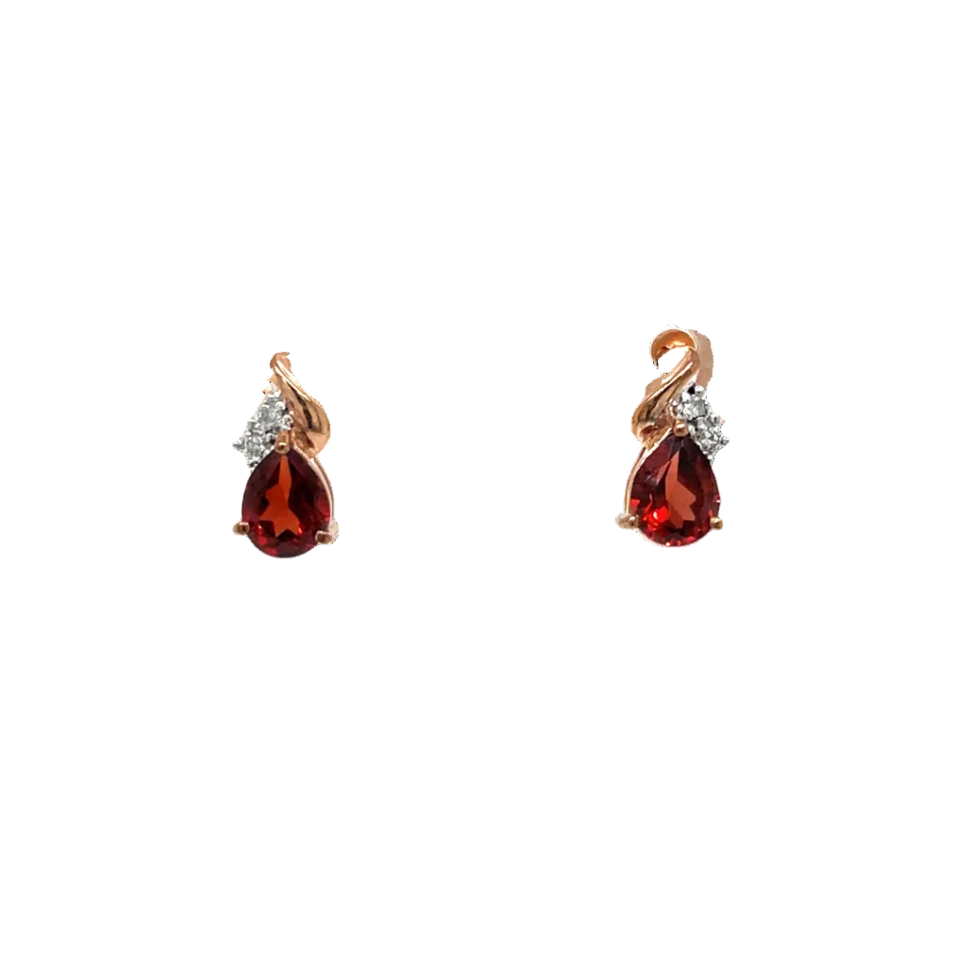 9ct Rose Gold Pear Garnet and Natural Diamond Stud Earrings