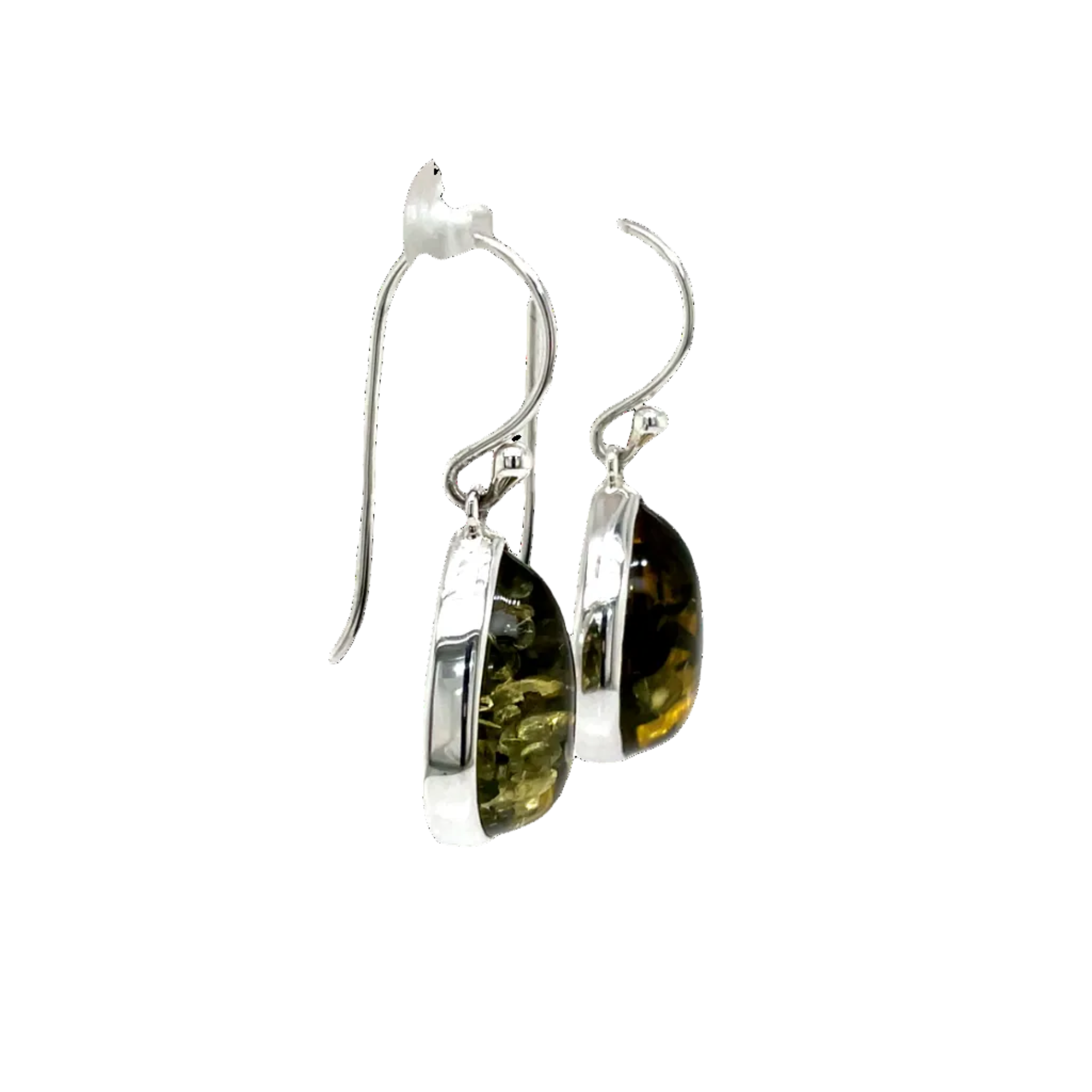 Sterling Silver Teardrop Green Amber Earrings