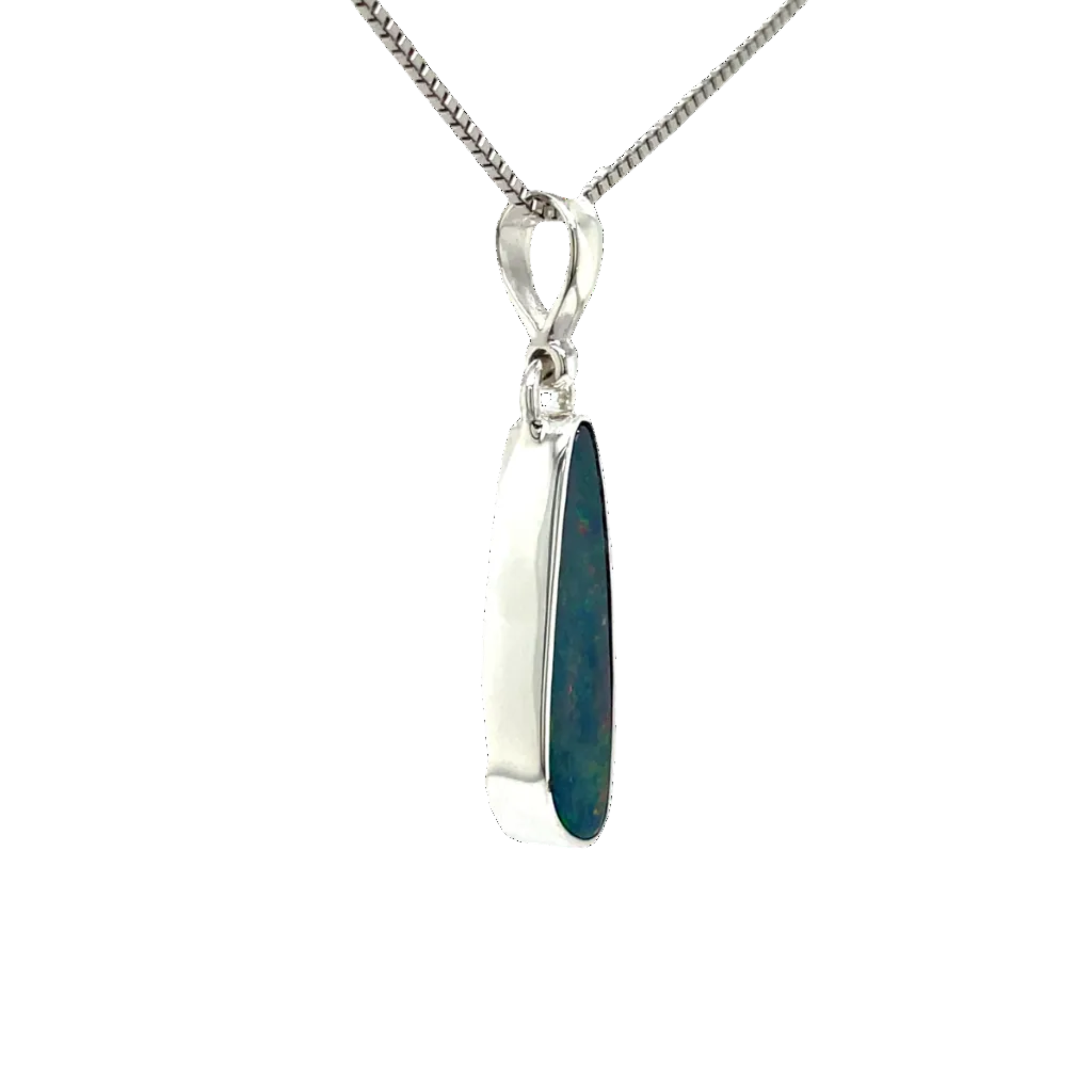Sterling Silver Australian Doublet Opal Elongated Pendant