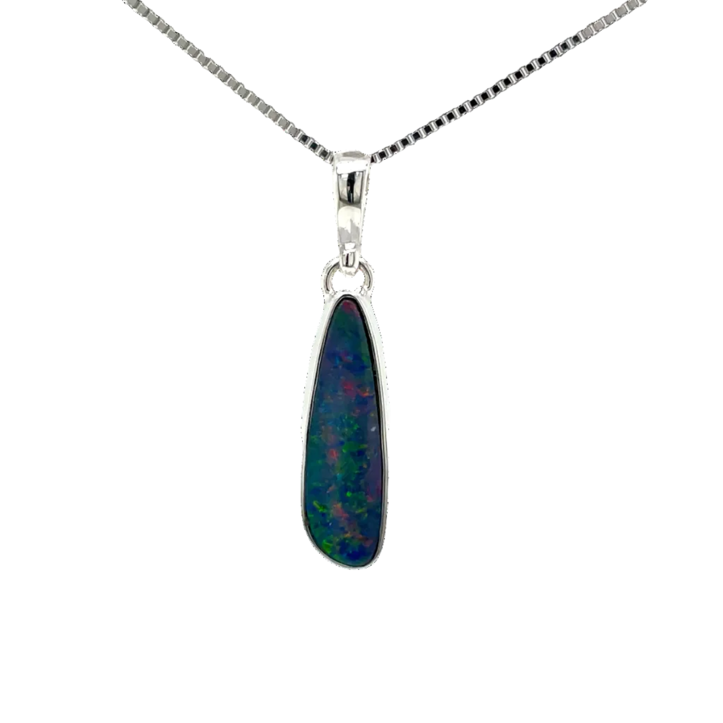 Sterling Silver Australian Doublet Opal Elongated Pendant
