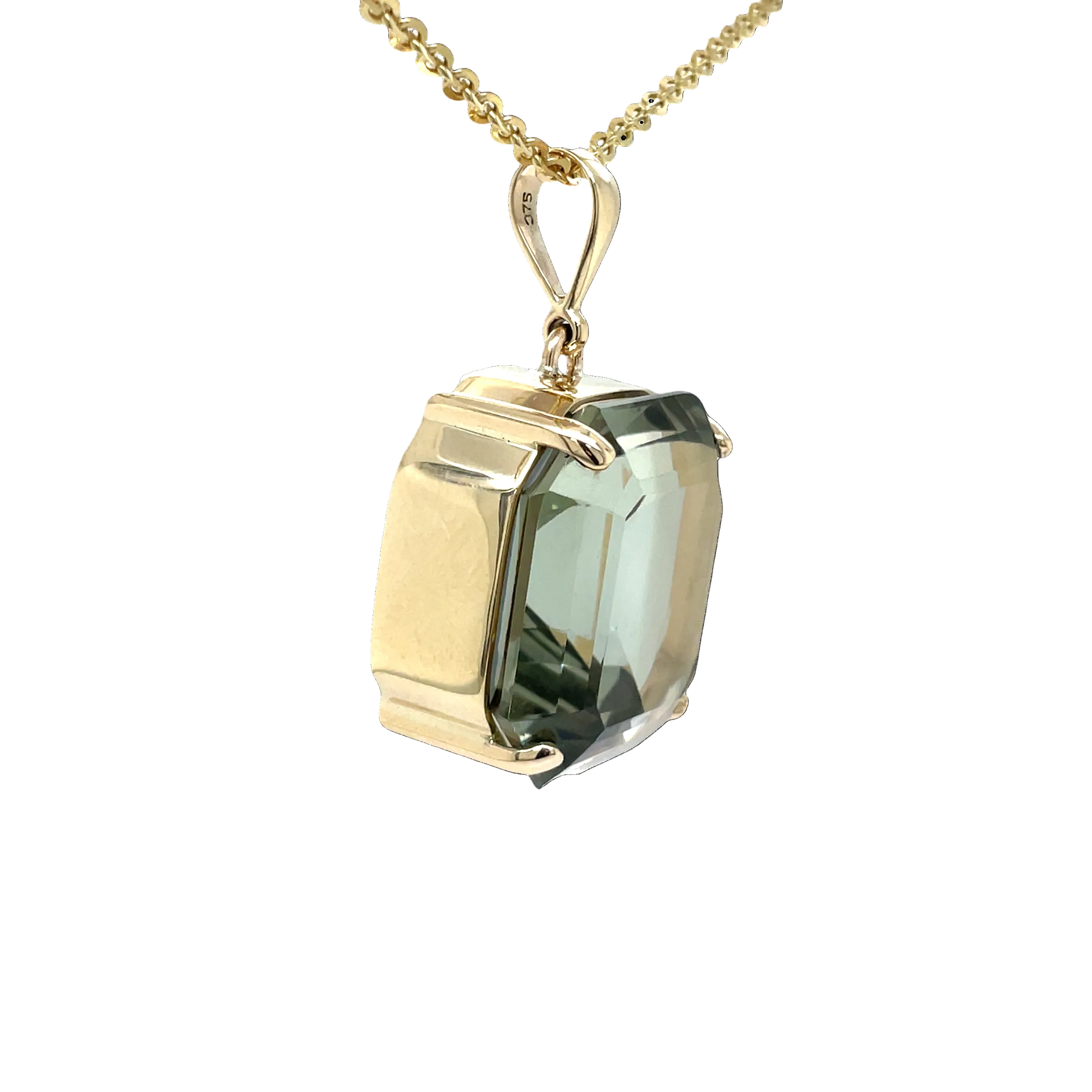 9ct Yellow Gold Green Amethyst Square Shape Pendant