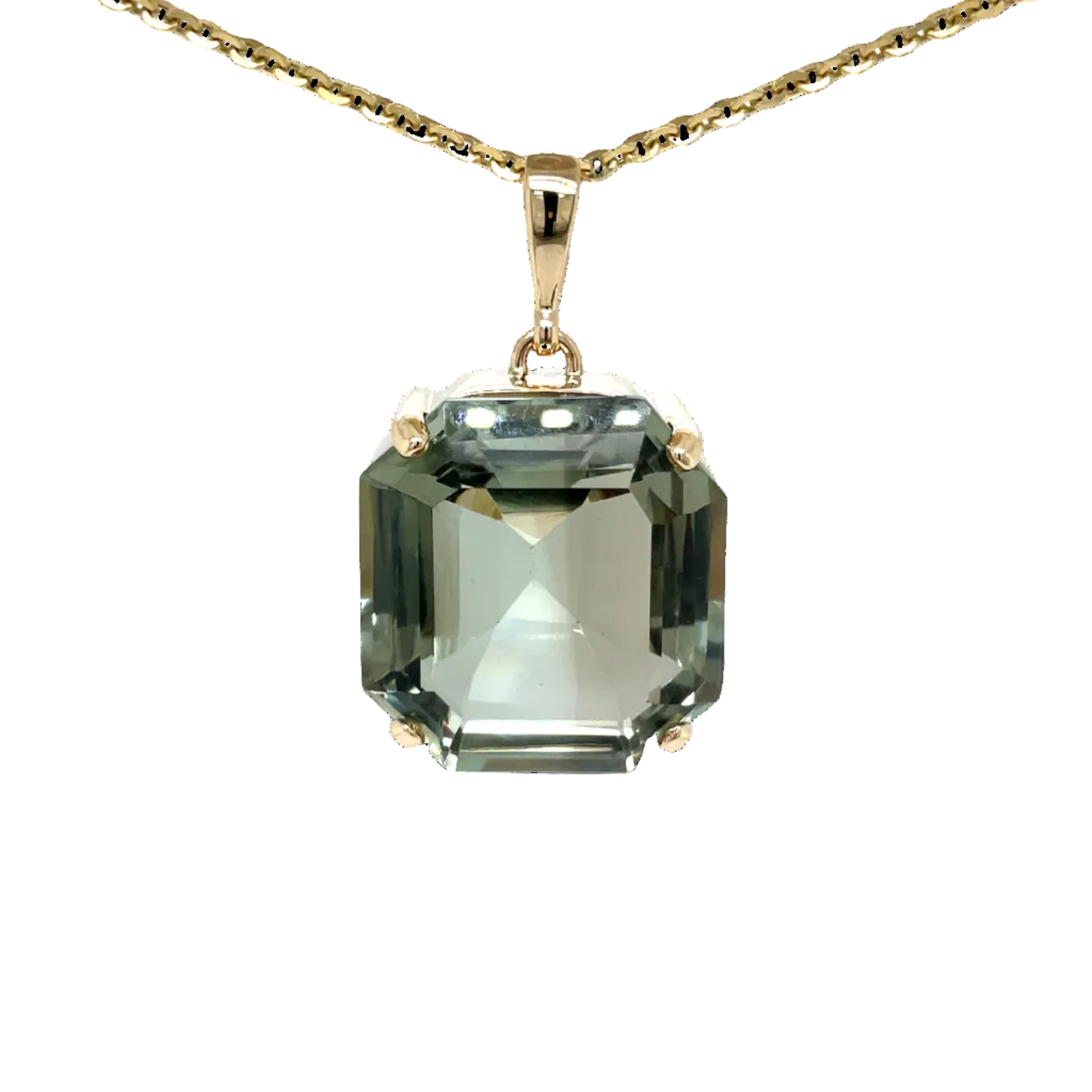 9ct Yellow Gold Green Amethyst Square Shape Pendant
