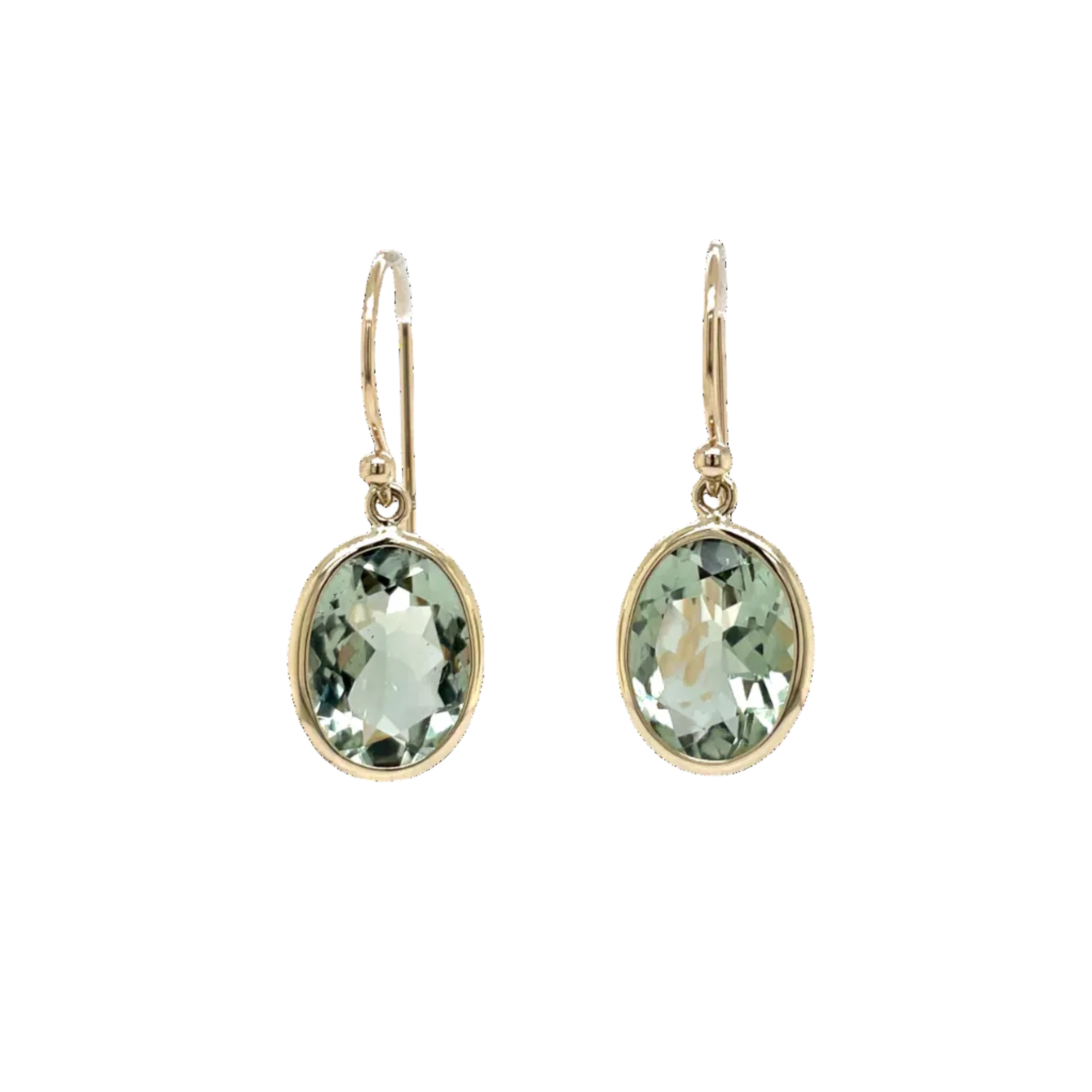 9ct Yellow Gold Oval Green Amethyst Drop Earrings