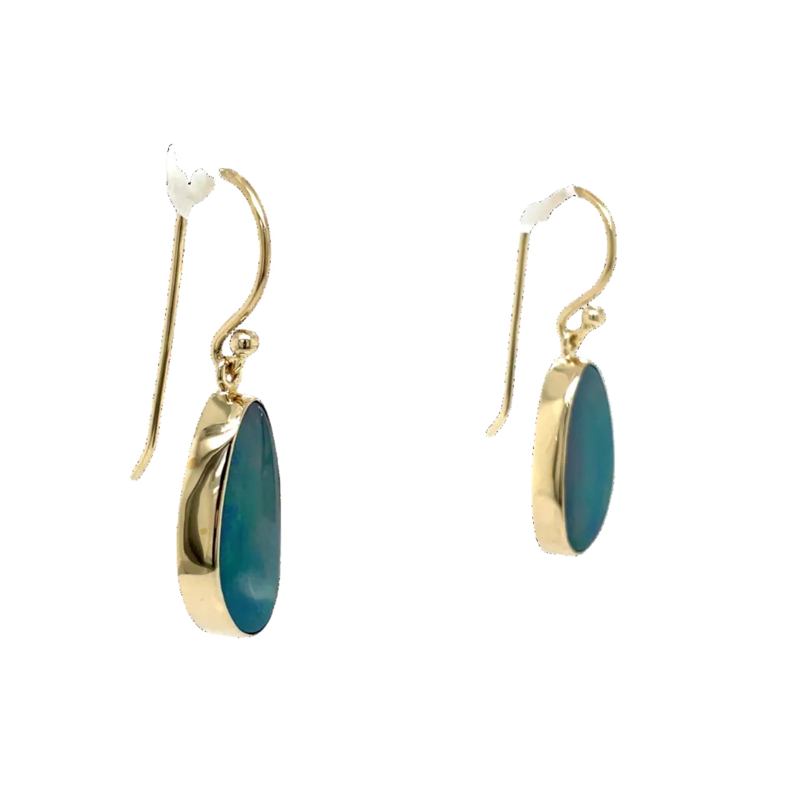 9ct Yellow Gold Freeform Australian Doublet Opal Drop Earrings