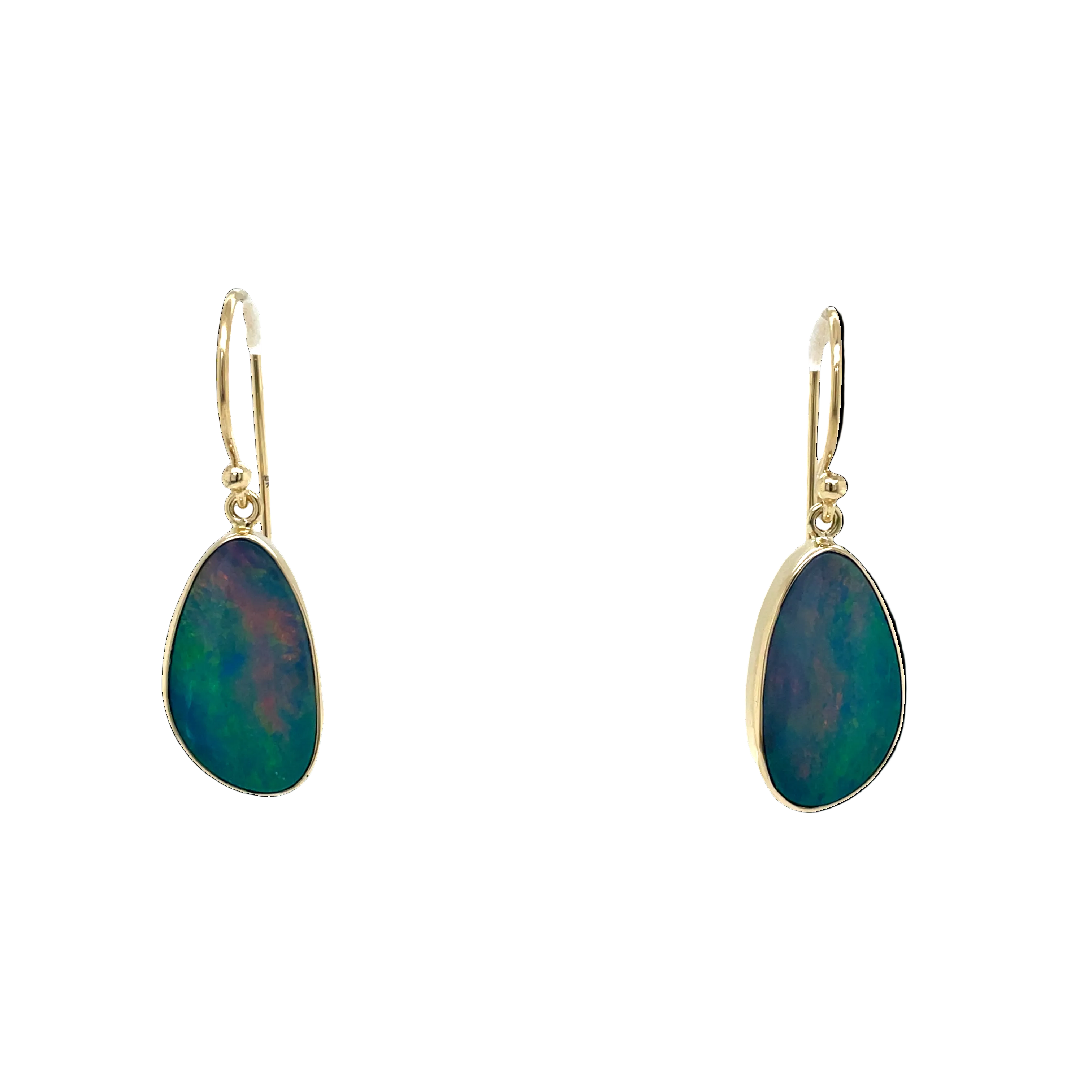 9ct Yellow Gold Freeform Australian Doublet Opal Drop Earrings