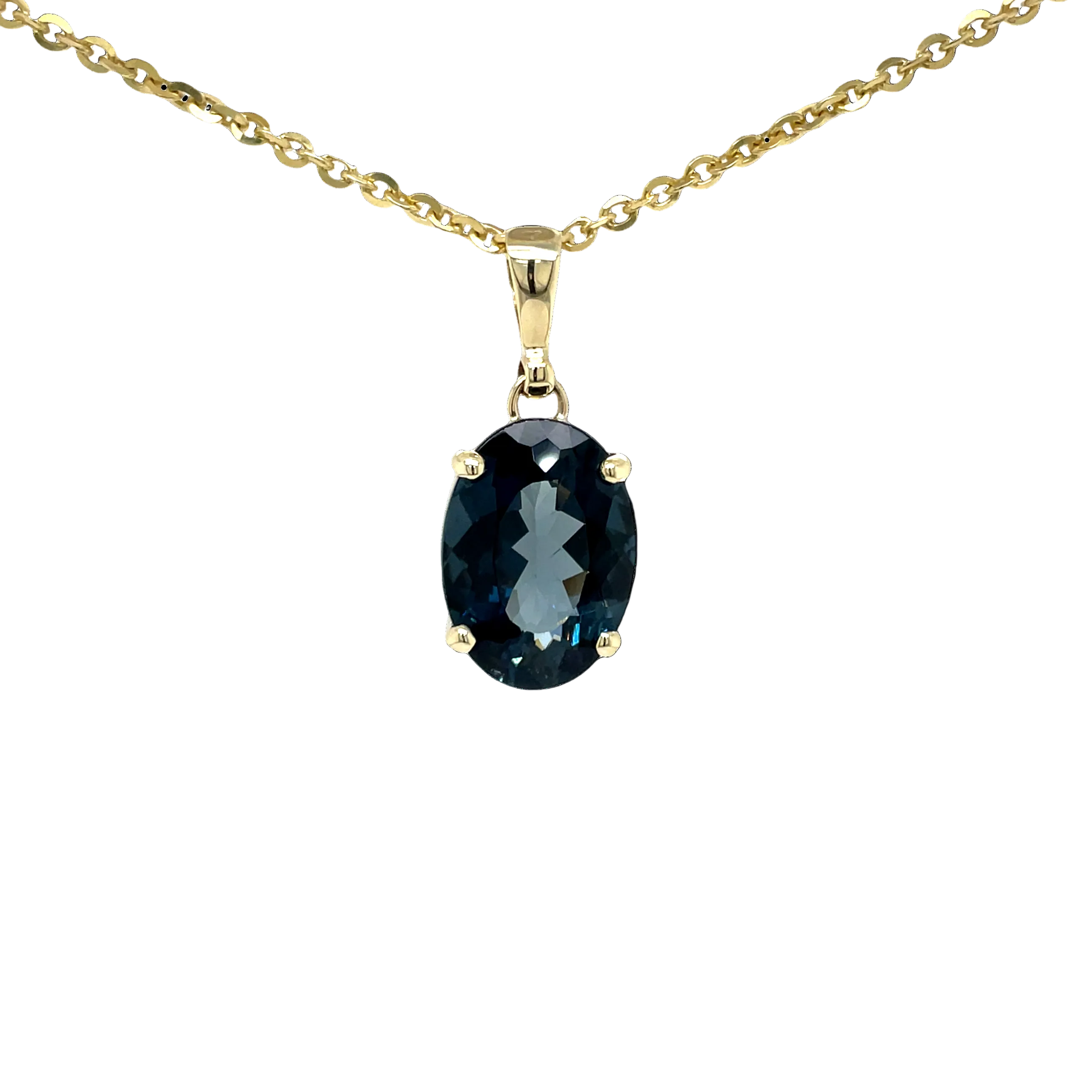 9ct Yellow Gold Oval London Blue Topaz Pendant