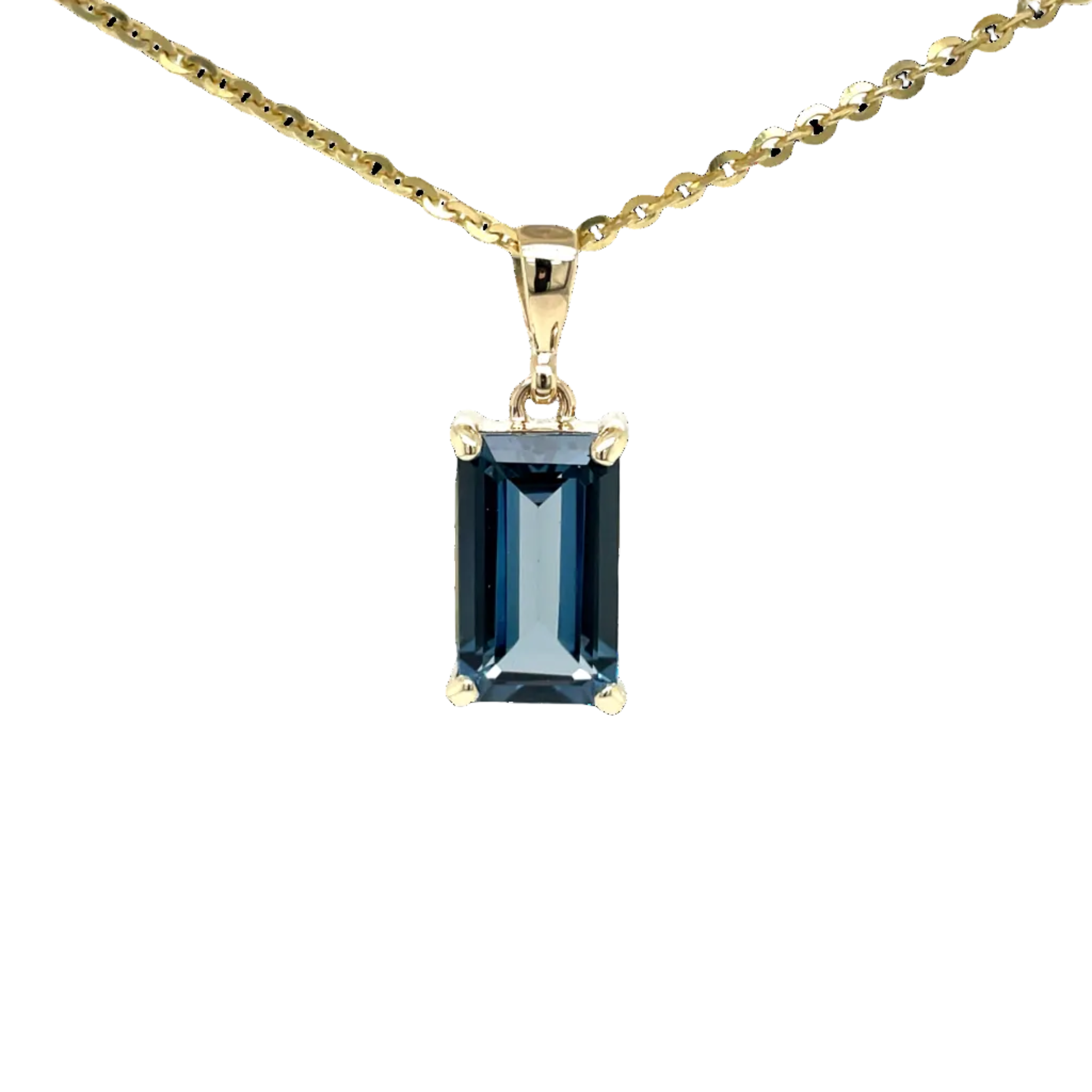 9ct Yellow Gold Emerald Cut London Blue Topaz Pendant