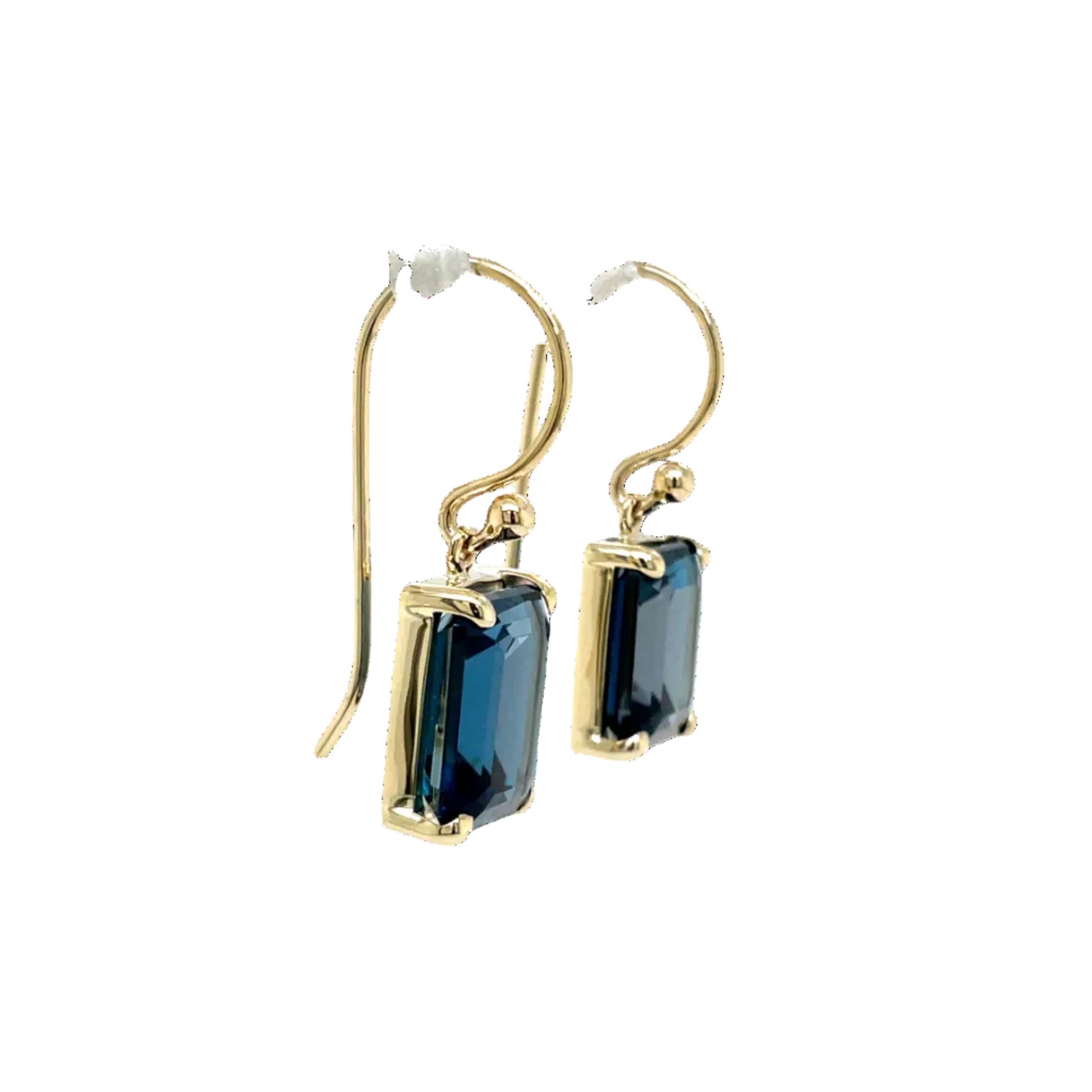 9ct Yellow Gold Emerald Cut London Blue Topaz Drop Earrings