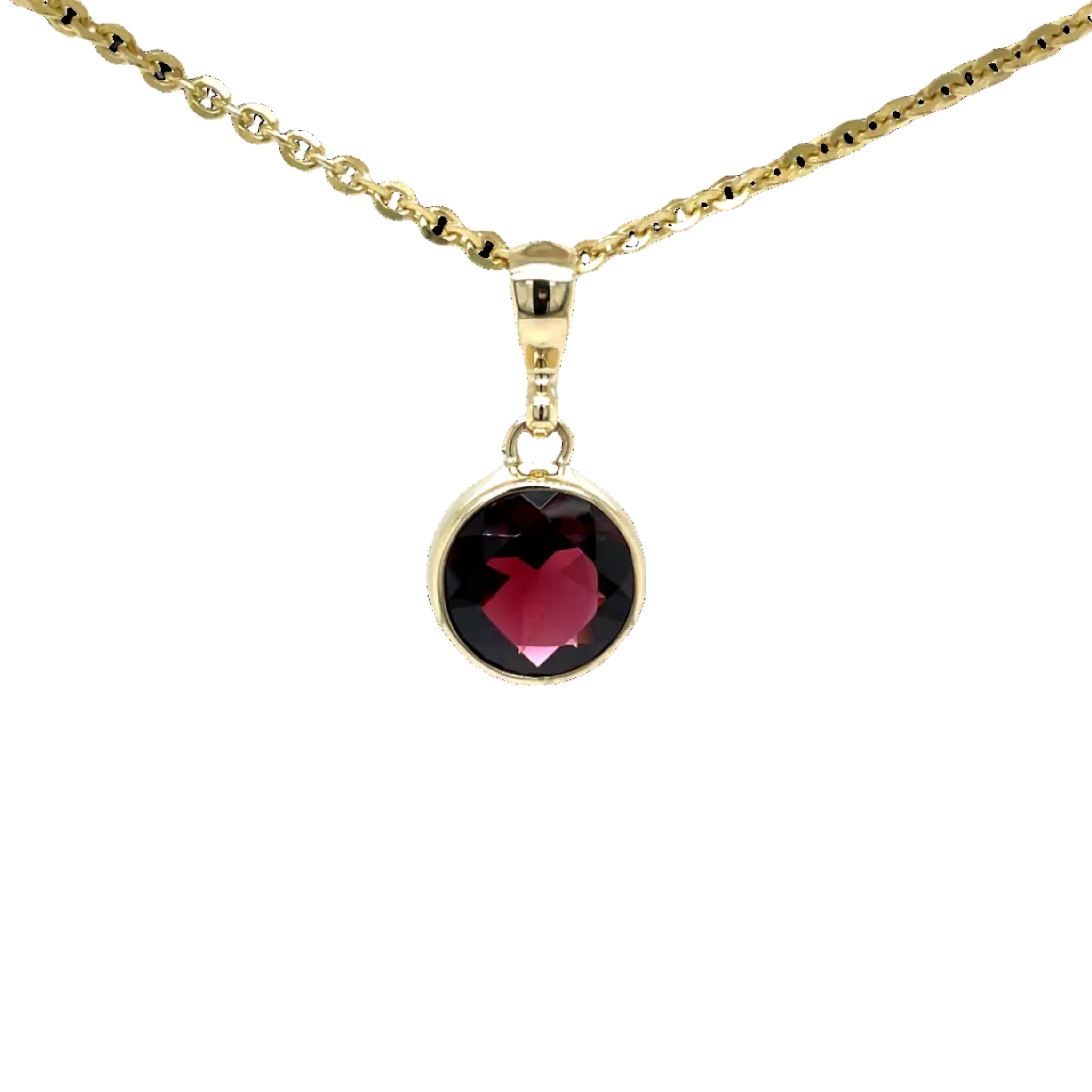 9ct Yellow Gold Round Garnet Pendant