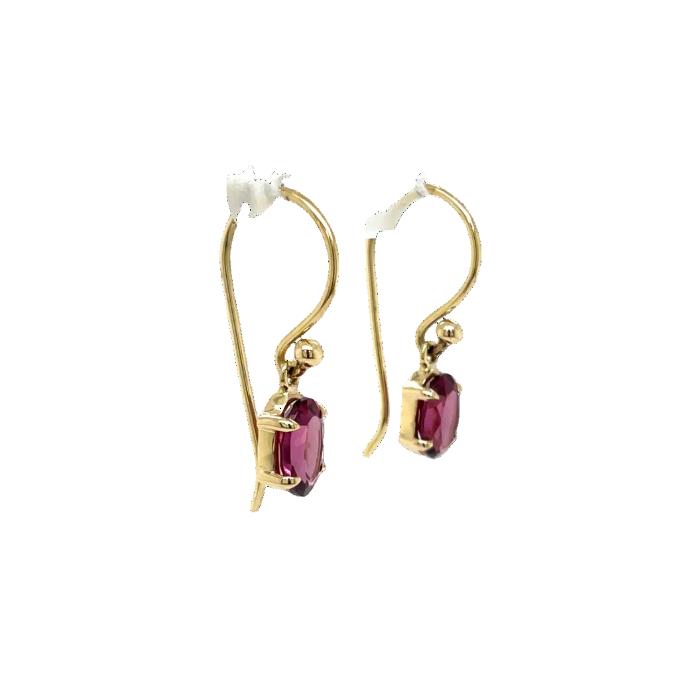 9ct Yellow Gold Oval Rhodolite Garnet Drop Earrings