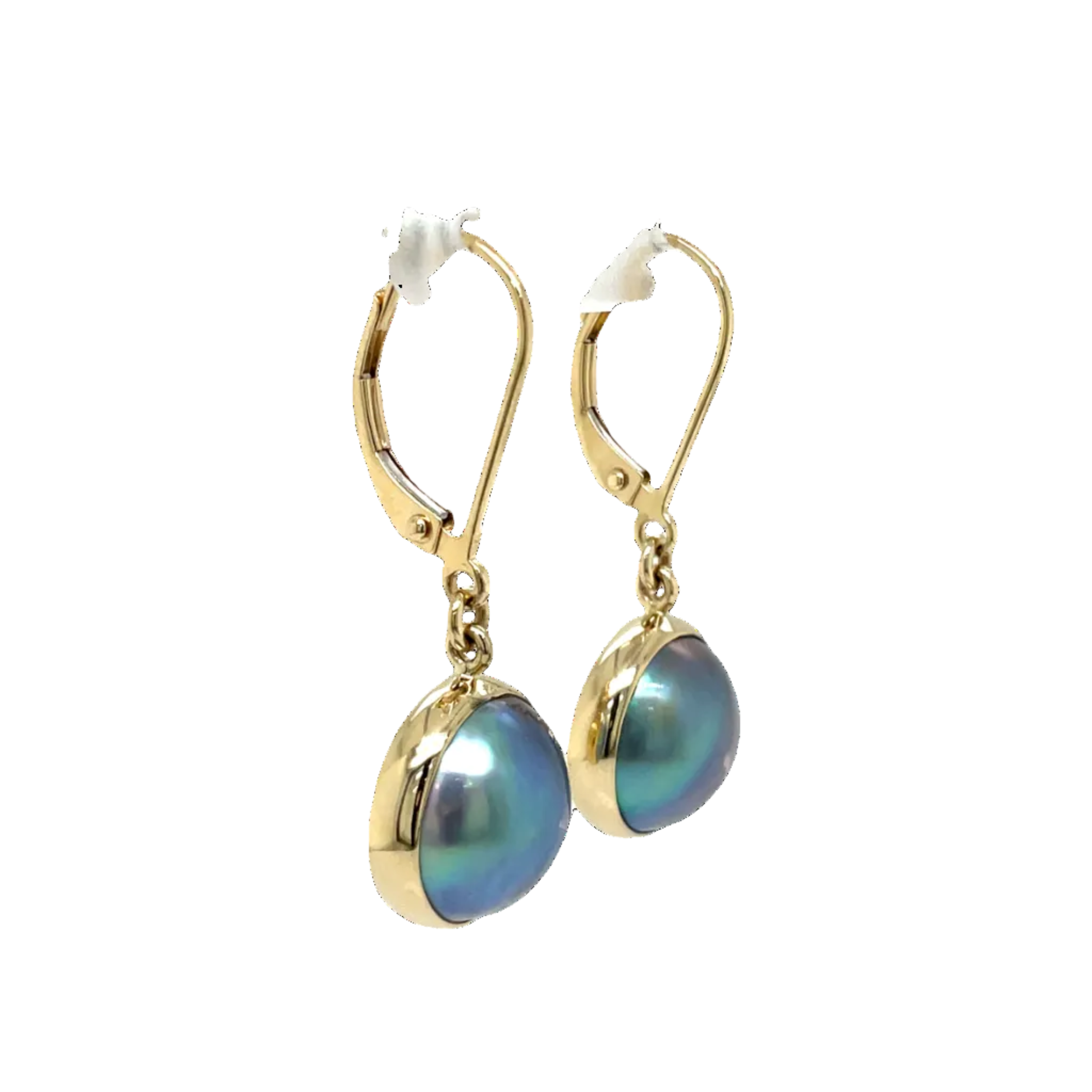 9ct Yellow Gold Grey Mabe Pearl Drop Earrings
