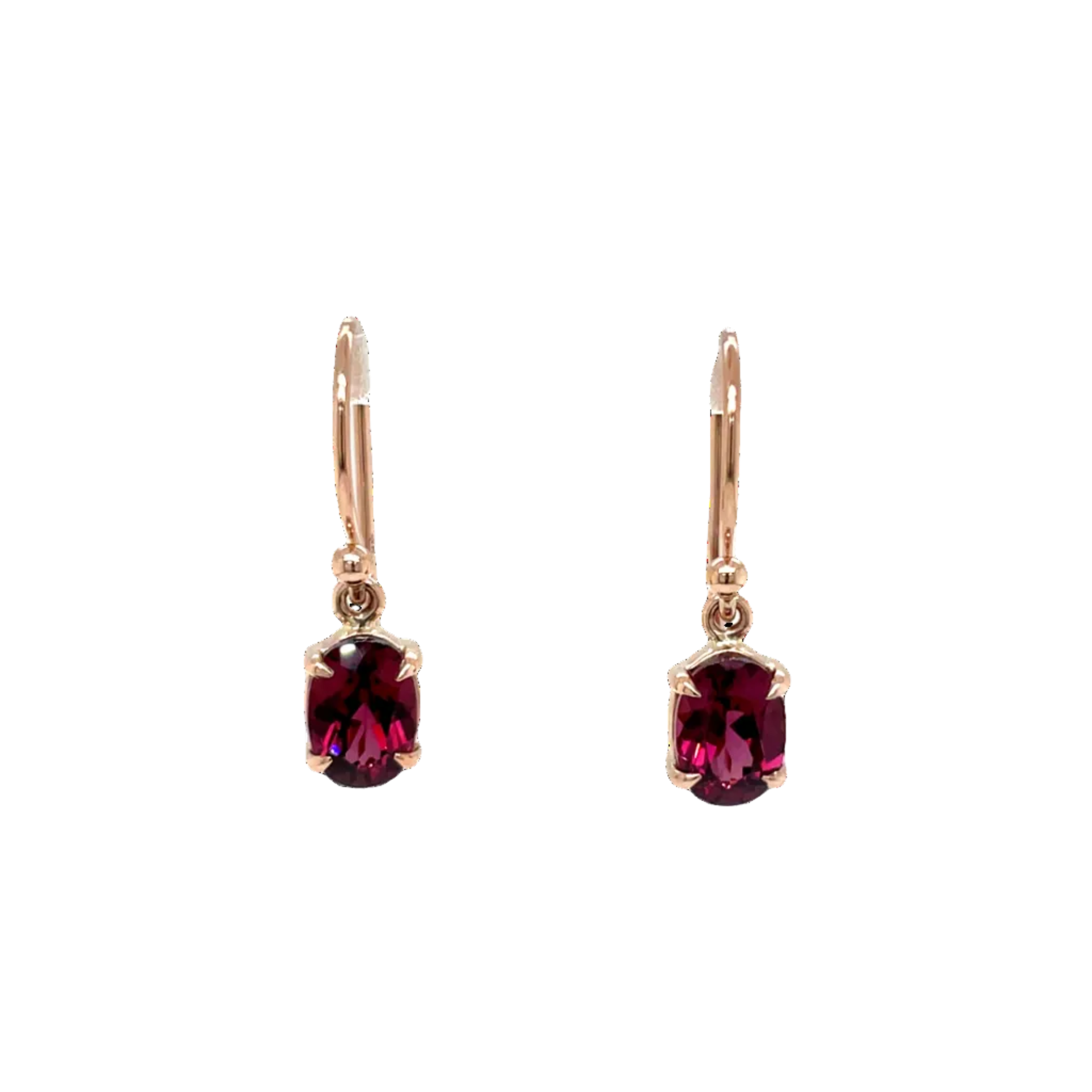 9ct Rose Gold Oval Rhodolite Garnet Drop Earrings