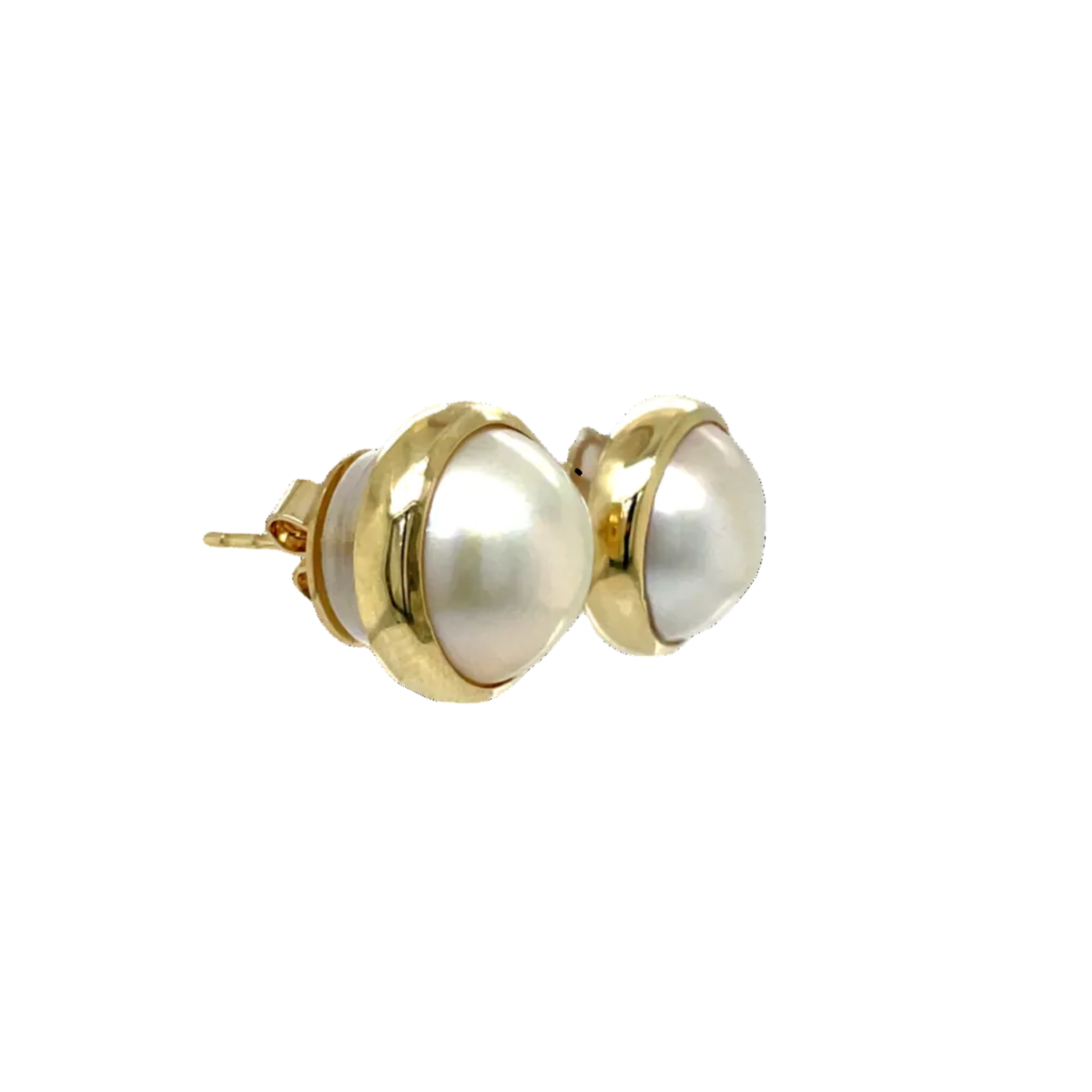 9ct Yellow Gold White Mabe Pearl Stud Earrings