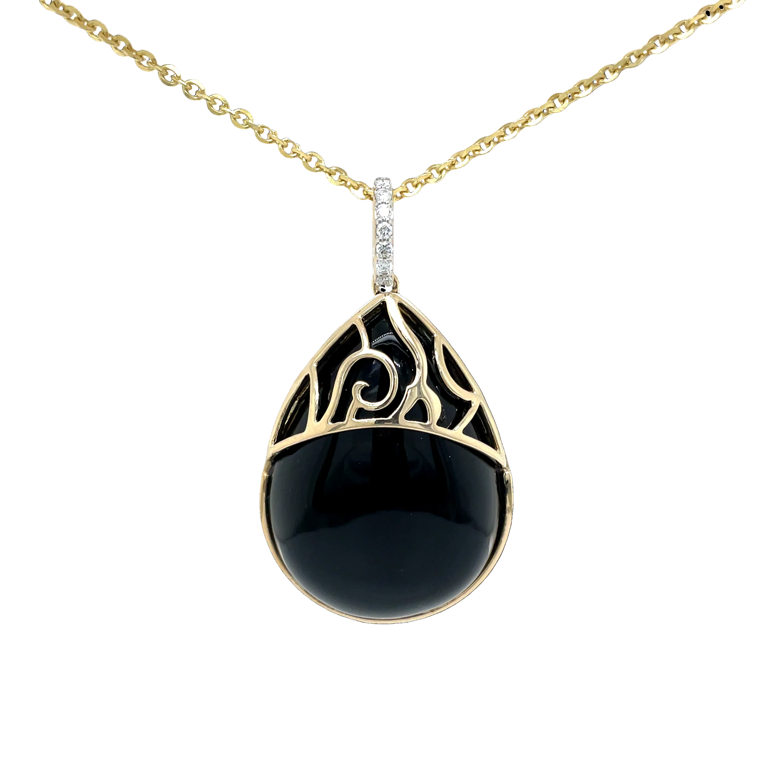 9ct Yellow Gold Onyx and Natural Diamond Pendant