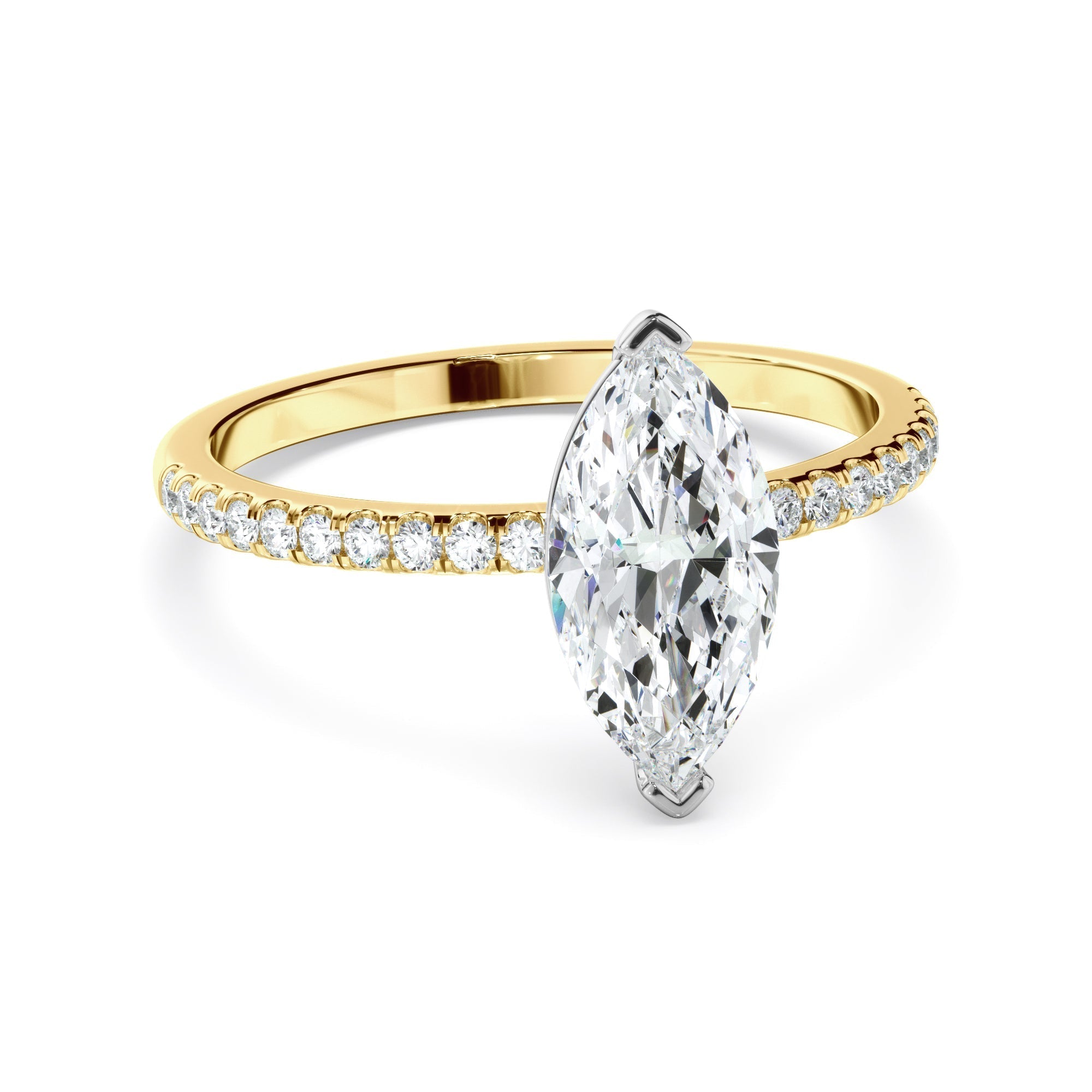 Marquise Cut Diamond Engagement Ring With Pave Band