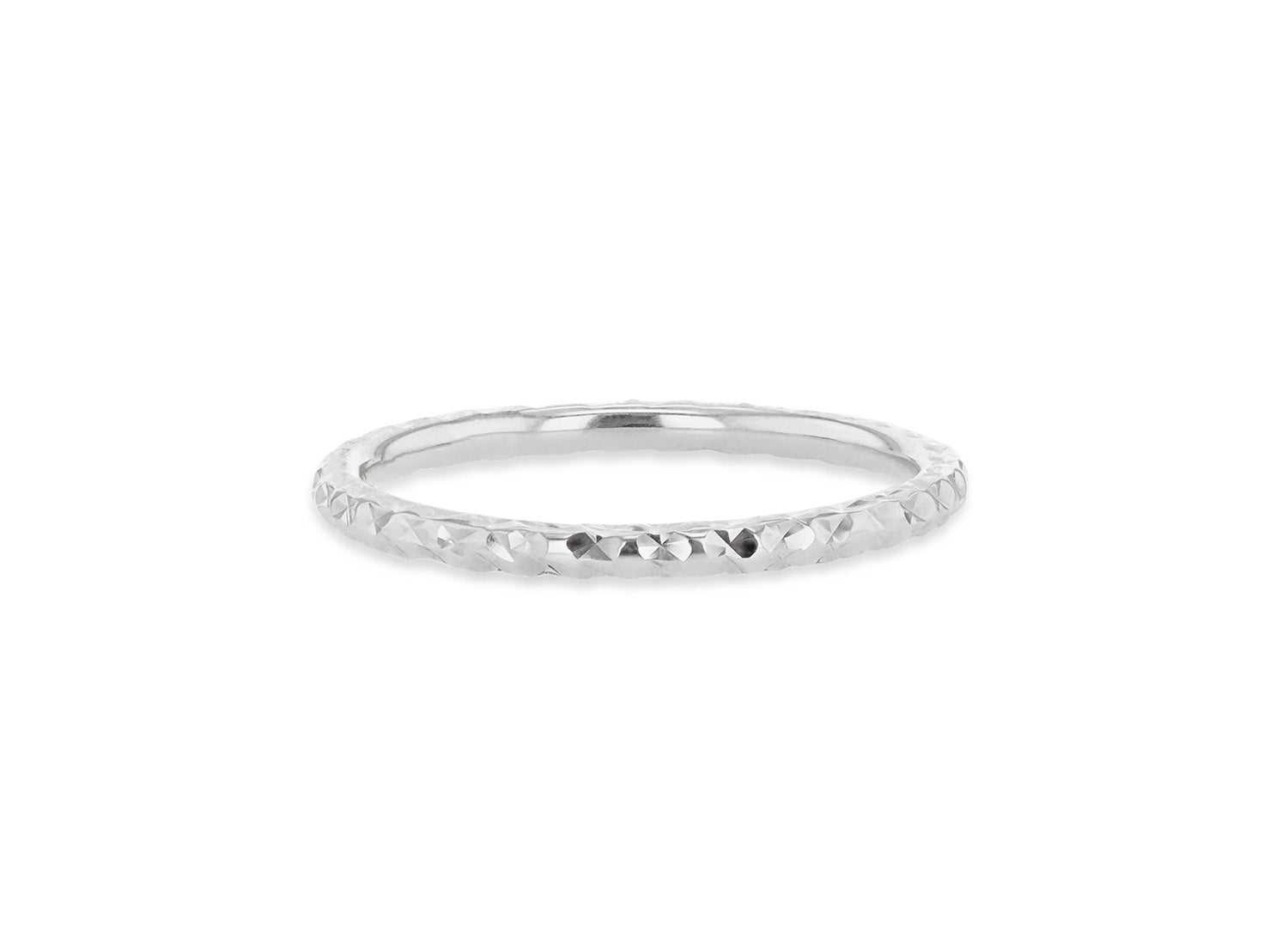 9ct White Gold Solid Diamond-Cut Stacker Ring
