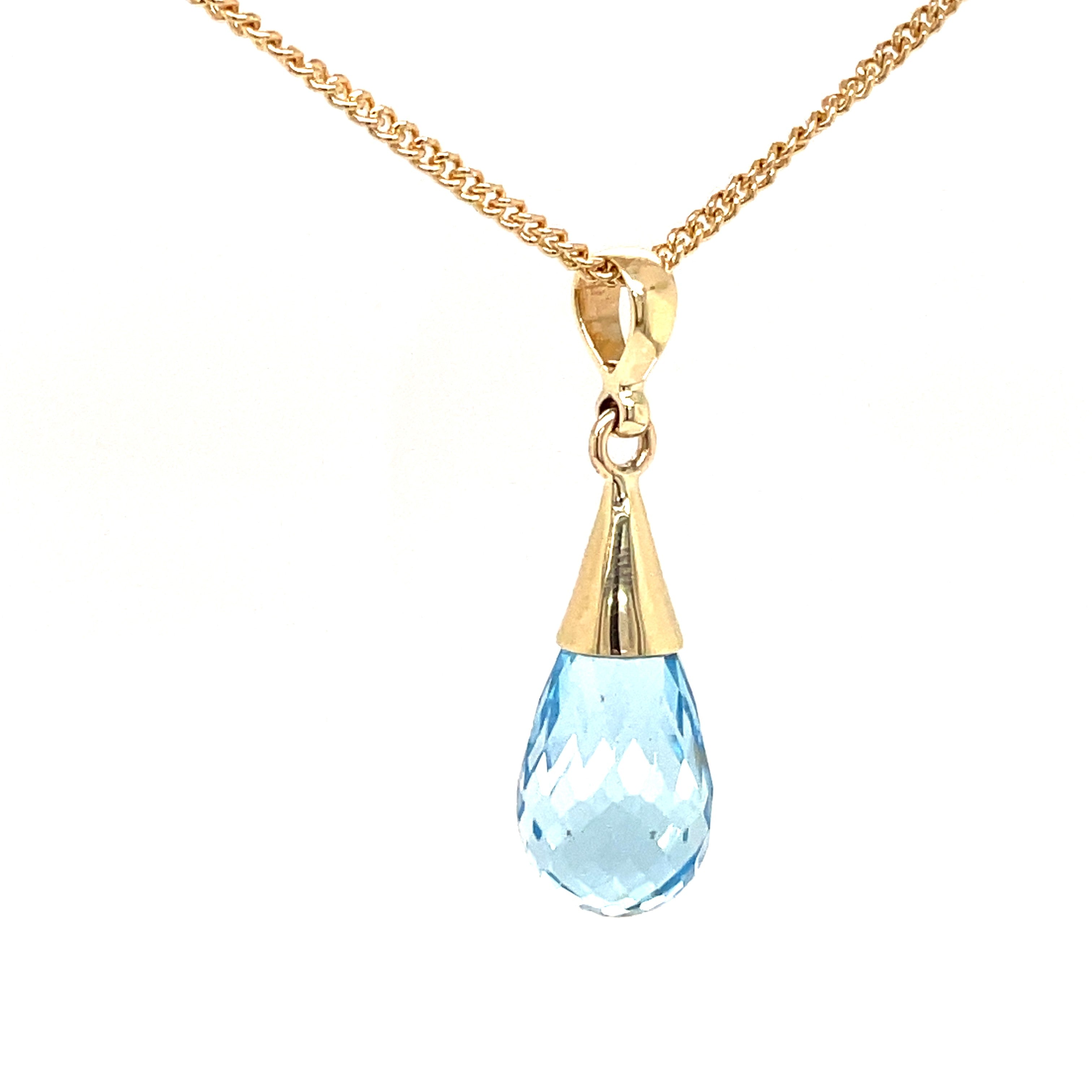 9ct Yellow Gold Briolette Blue Topaz Pendant