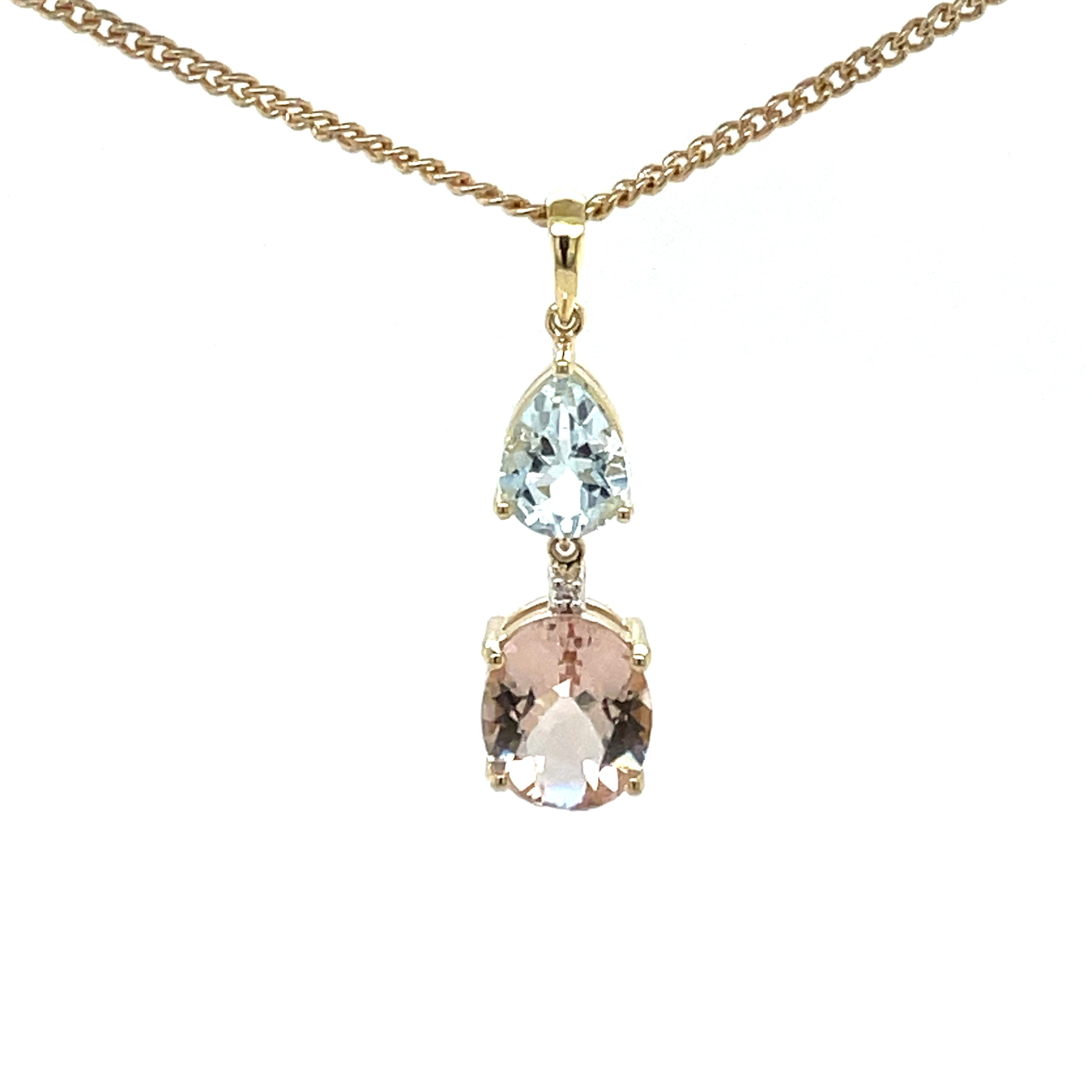 9ct Yellow Gold Morganite, Aquamarine and Diamond Pendant